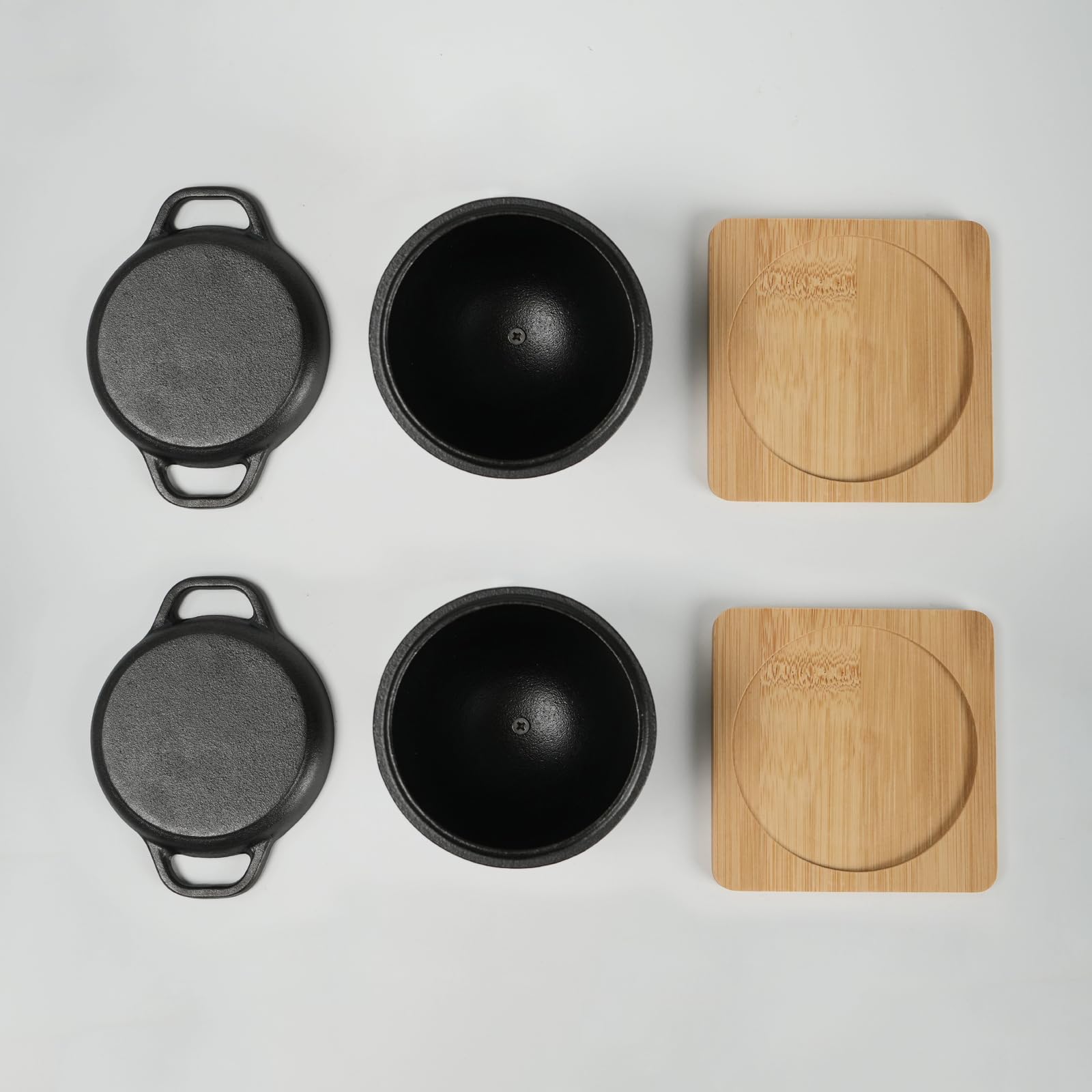 Hawok Pre-Seasoned Cast Iron Garlic Roaster With Bamboo Tray, Bbq Grill Garlic Baker, Mini Cocotte, Black, Set Of 2