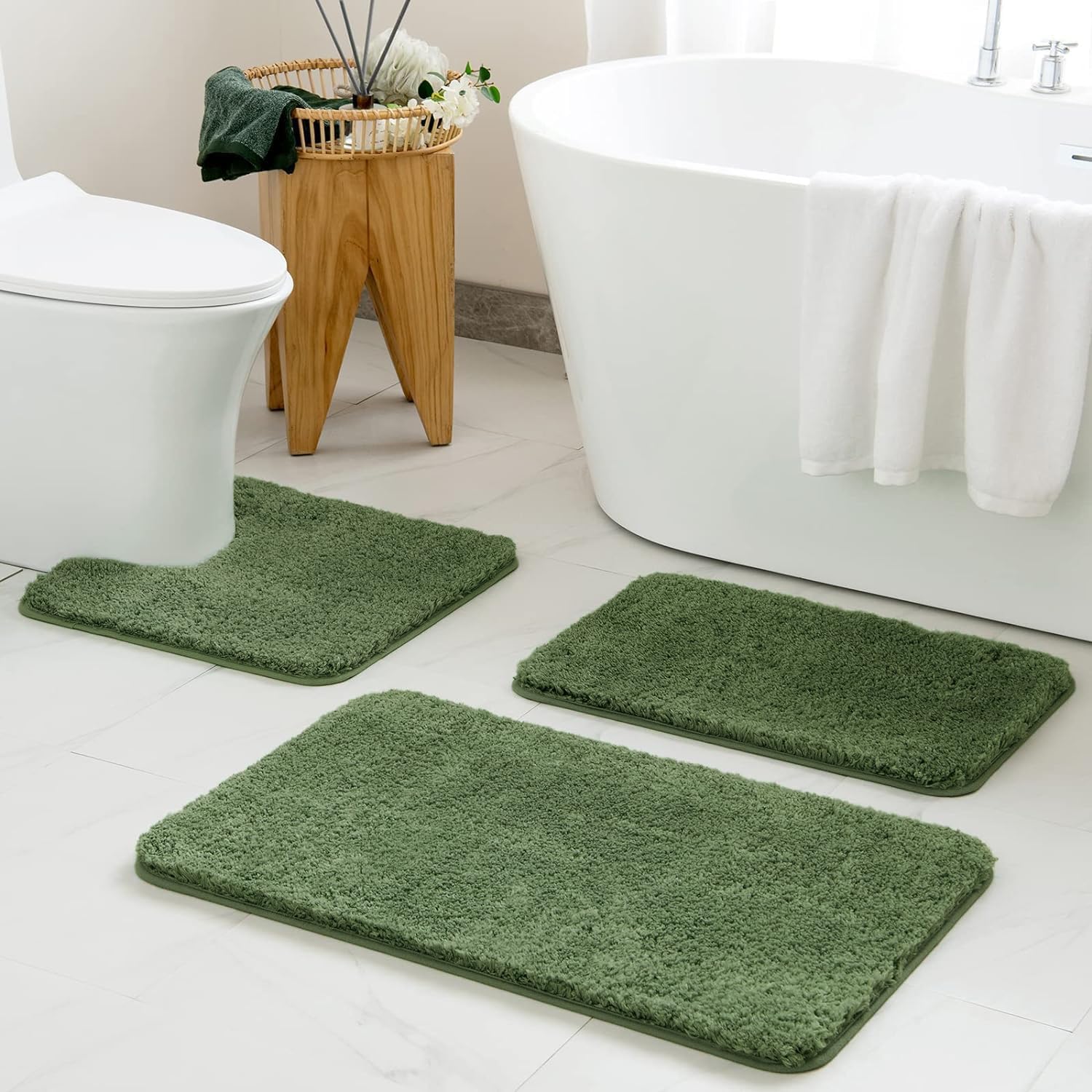 Miulee Bathroom Rugs Sets 3 Piece Including U Shaped Toilet Rug - Soft Absorbent Bath Mats Set With Non Slip Rubber Backside, Ma