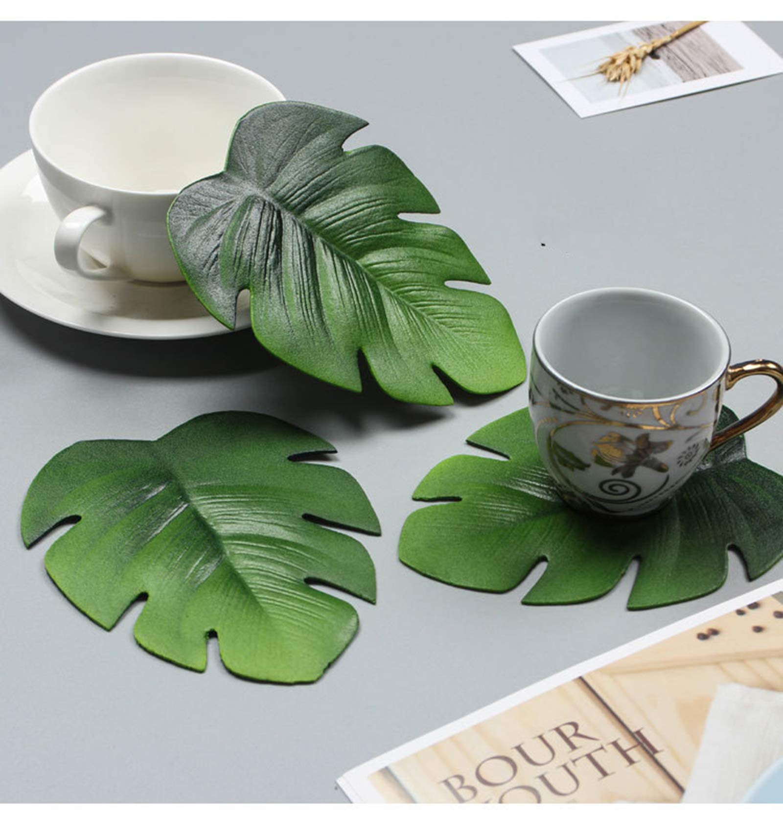 Monstera Leaves Coasters for Coffee Table Turtle Leaf Cup Coaster Set of 4  Coasters for Drinks Wooden Table Christmas Coasters for Drinks Coffee Mug Place Mats for Housewarming Home Decor