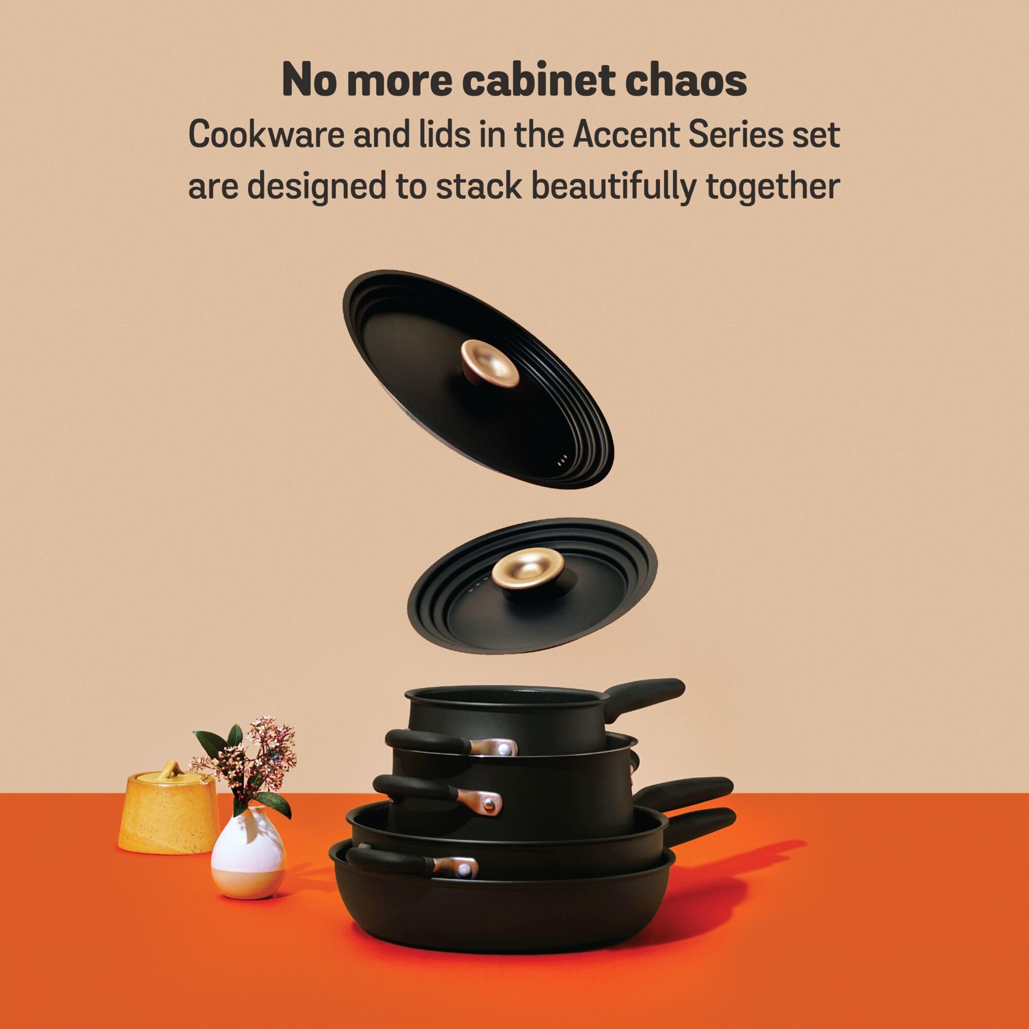 Meyer Accent Series - Hard Anodized Nonstick and Stainless Steel Pots and Pans / Essential Cookware Set, 6 Piece, Matte Black