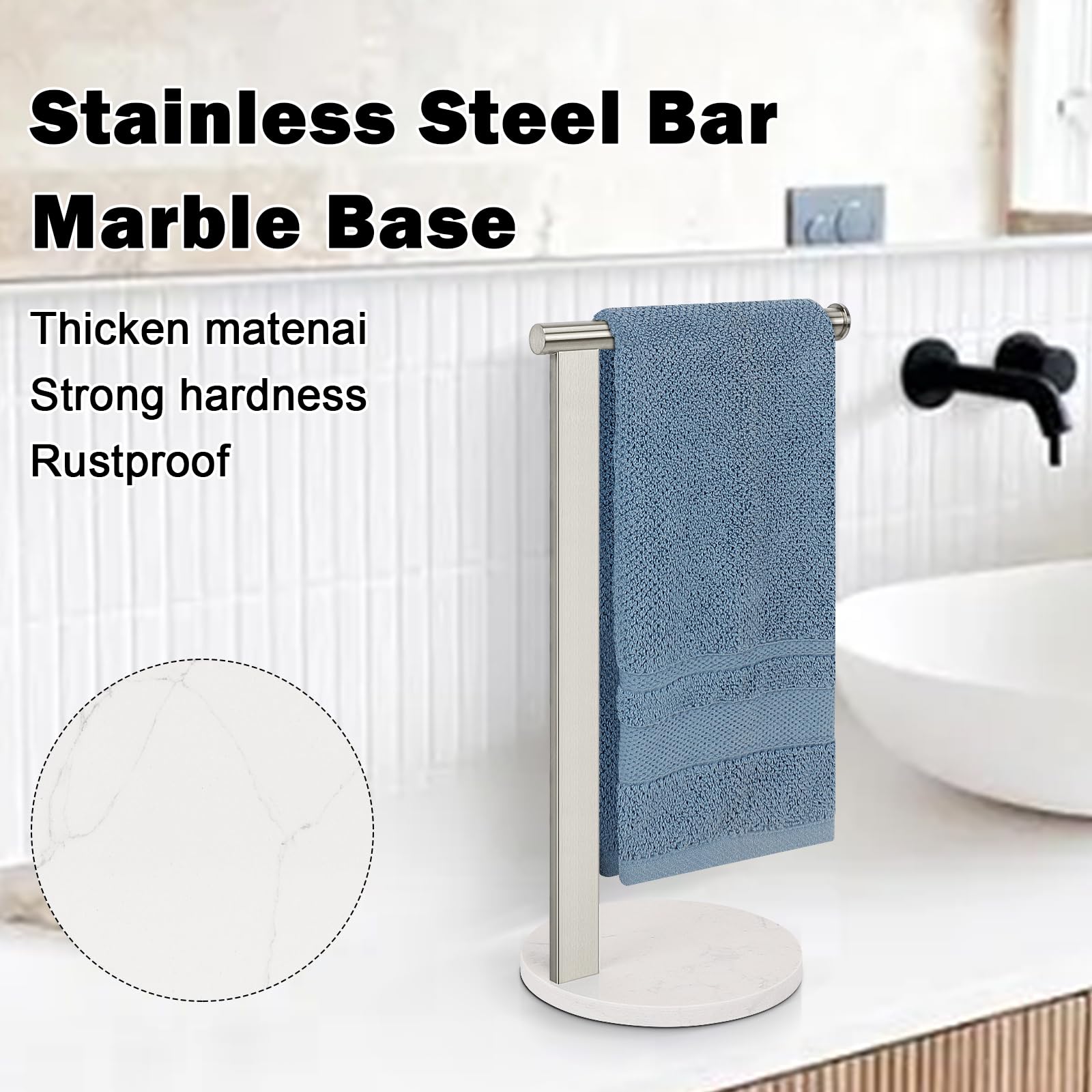 Winmien Stainless Steel L-Shaped Hand Towel Holder, Sus304 Bathroom Towel Rack With Thickened Base For Countertop Vanity (Brush
