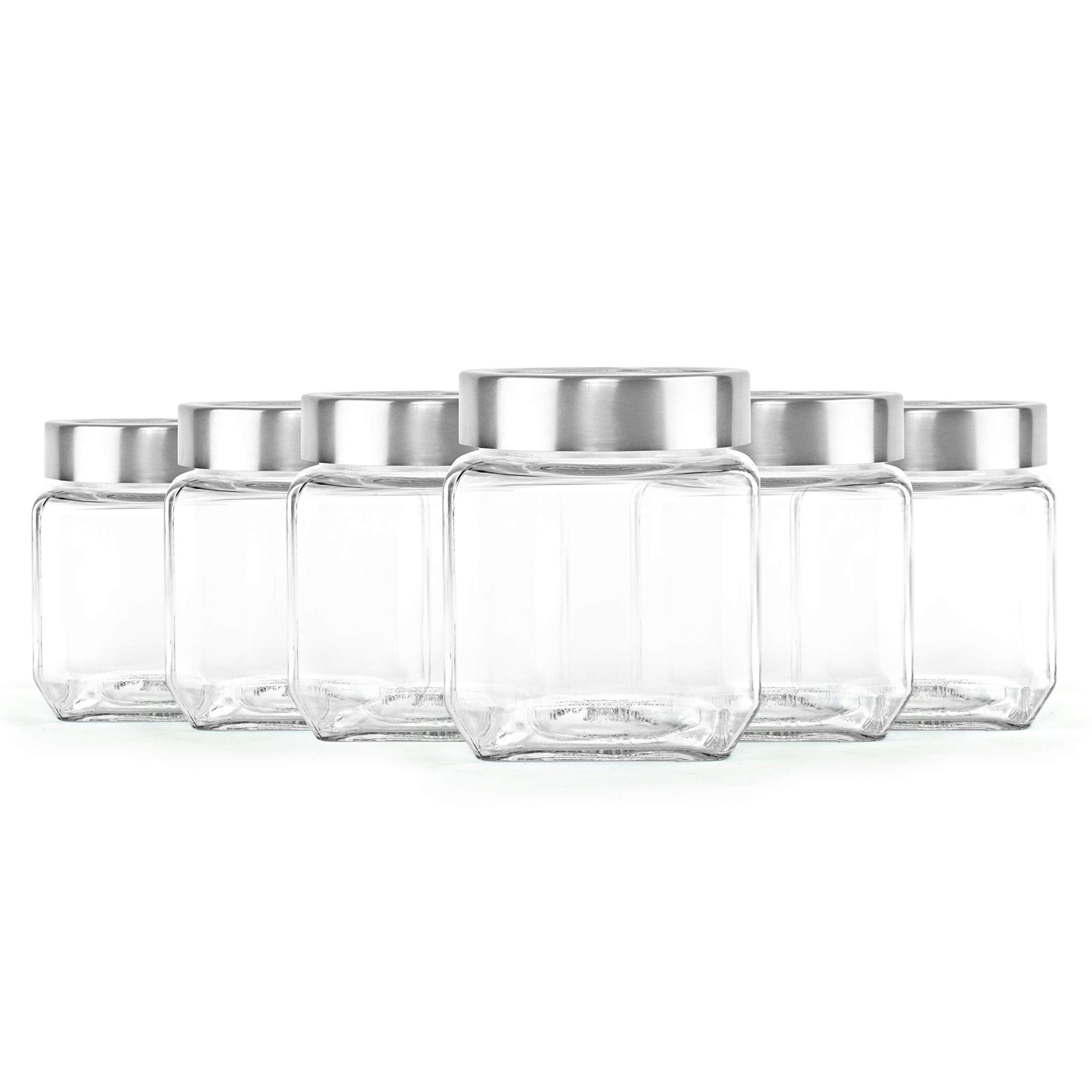 Cello Qube Fresh Glass Storage Jar With See Through Lid Set Of 6, (580 Ml X 6), Transparent | Food Grade, Stackable, Easy Storag