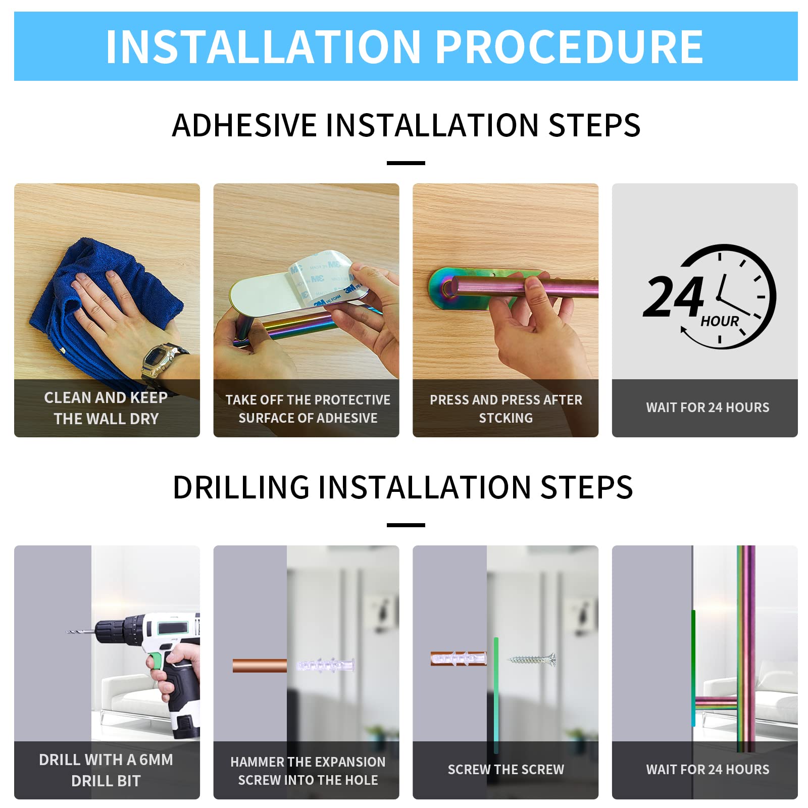 Paper Towel Holder Under Cabinet, Self-Adhesive Or Drilling Rainbow Paper Towel Rack Wall Mount, Sus304 Stainless Steel Paper To