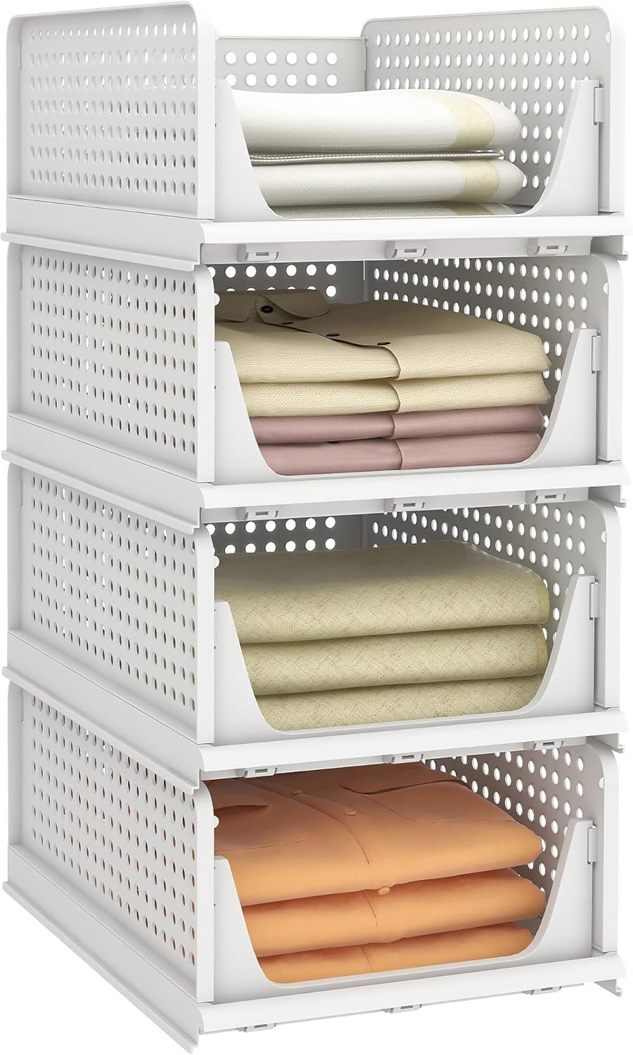Homifly Set Of 4 Large Foldable Cloth Storage Organizer/Stackable Wardrobe Organizer For Clothes/Multipurpose Sliding Basket/Rac