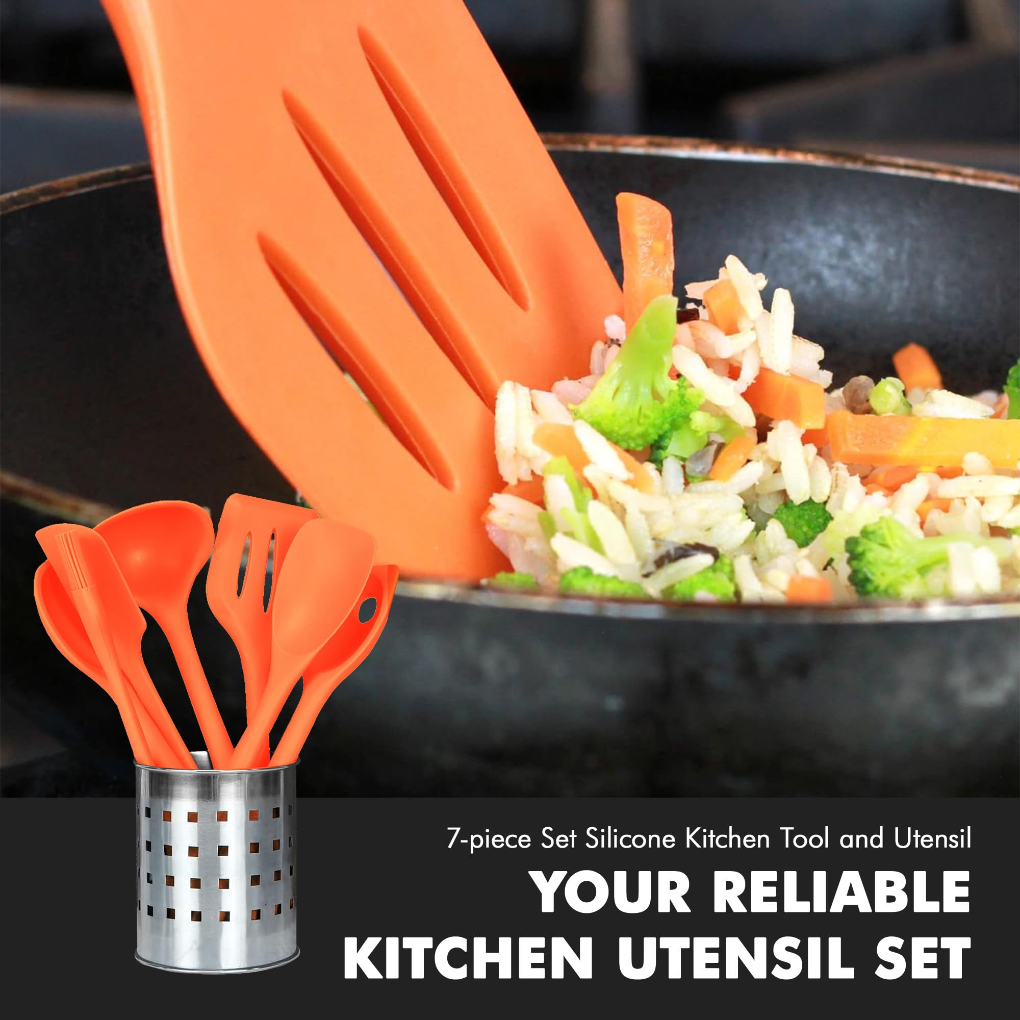 Chef Craft Premium Silicone Kitchen Tool And Utensil, 7 Piece Set, Orange