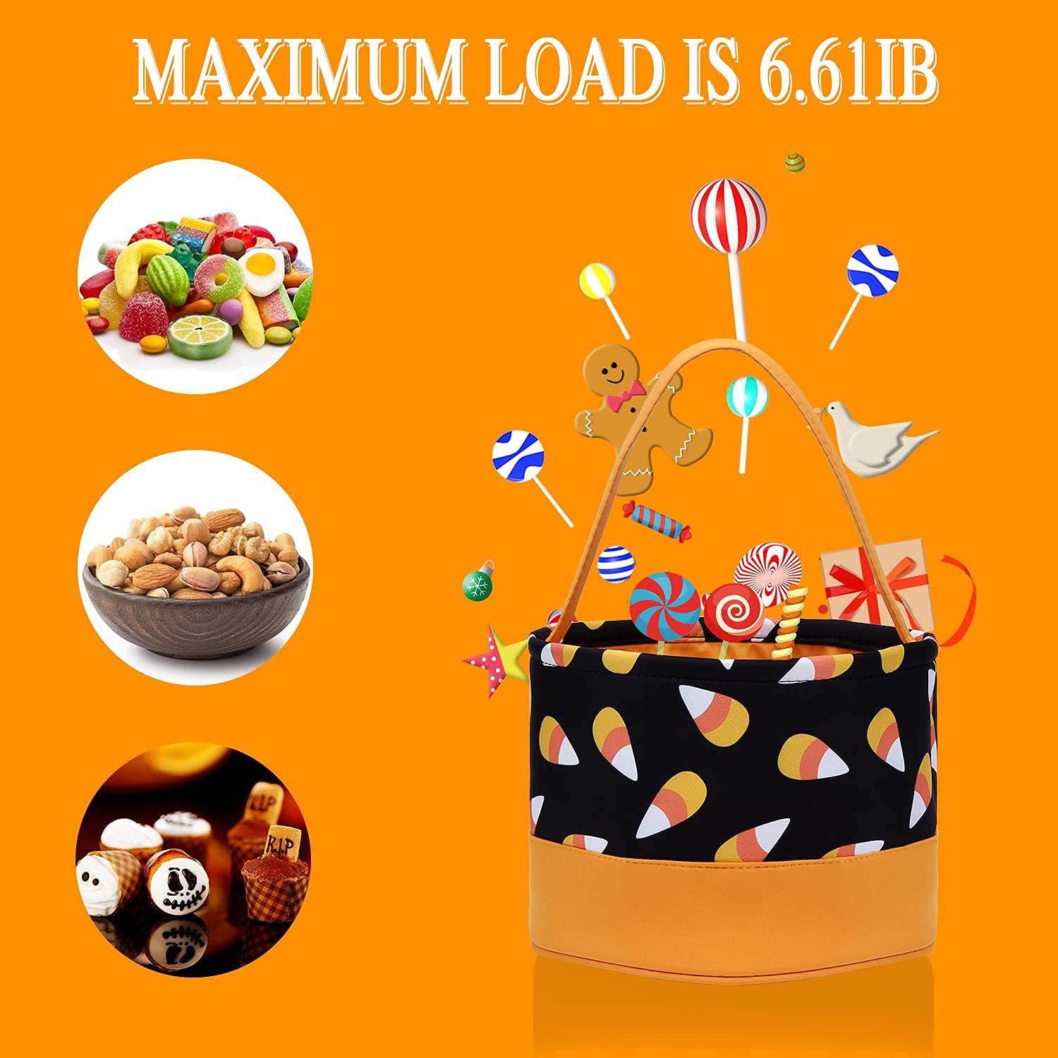 Halloween Candy Basket Halloween Trick Or Treat Bags Halloween Candy Buckets Fabric Gift Bags Halloween Parties(Candy)
