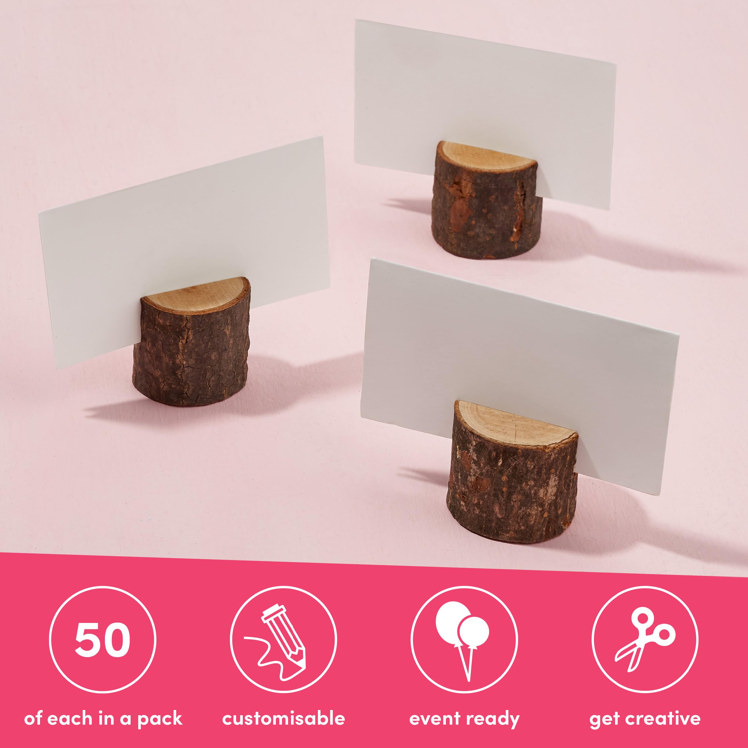 The Twiddlers 50 Rustic Wood Place Card Holders With 50 White Table Name Cards 3.5 X 2 - Reserved Seating For Wedding, Party Buf