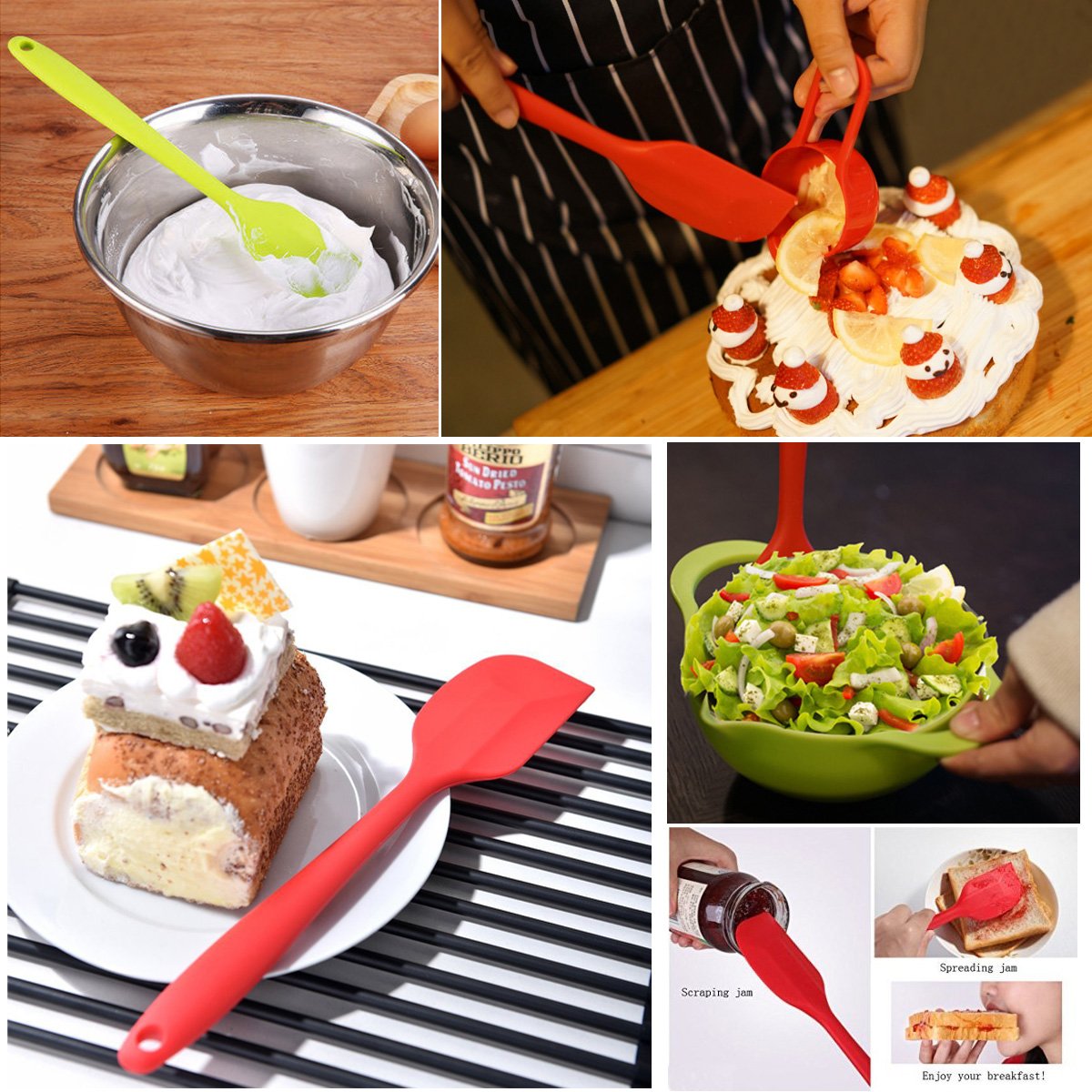 8.5 Inch Silicone Spatulas One Piece Design-Heat Resistant Small Rubber Spatula For Mixing Cooking Baking, 3 Pack