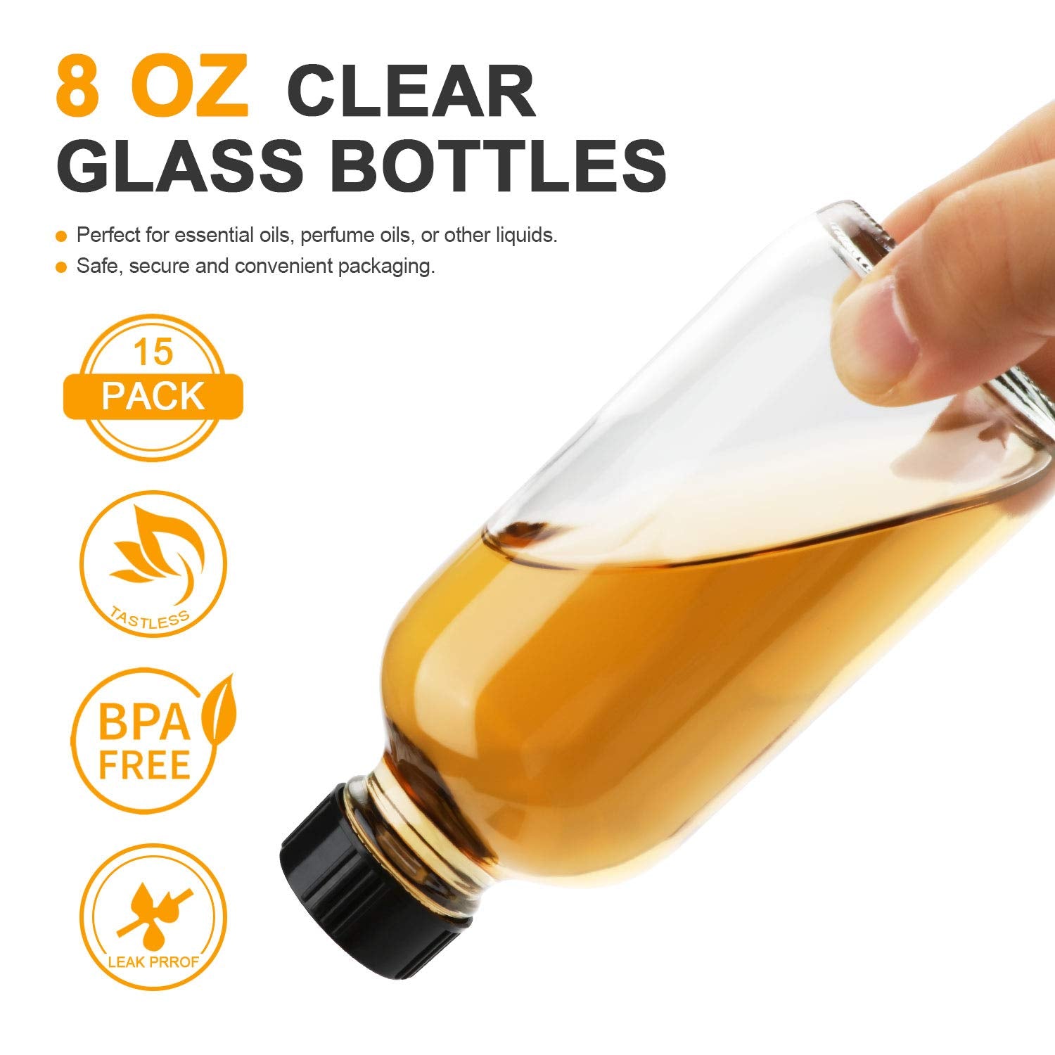 8Oz Clear Glass Bottle, Reusable Glass Bottles With Airtight Lid For Shampoo, Conditioner, Essential Oils, Set Of 20 (Clear)