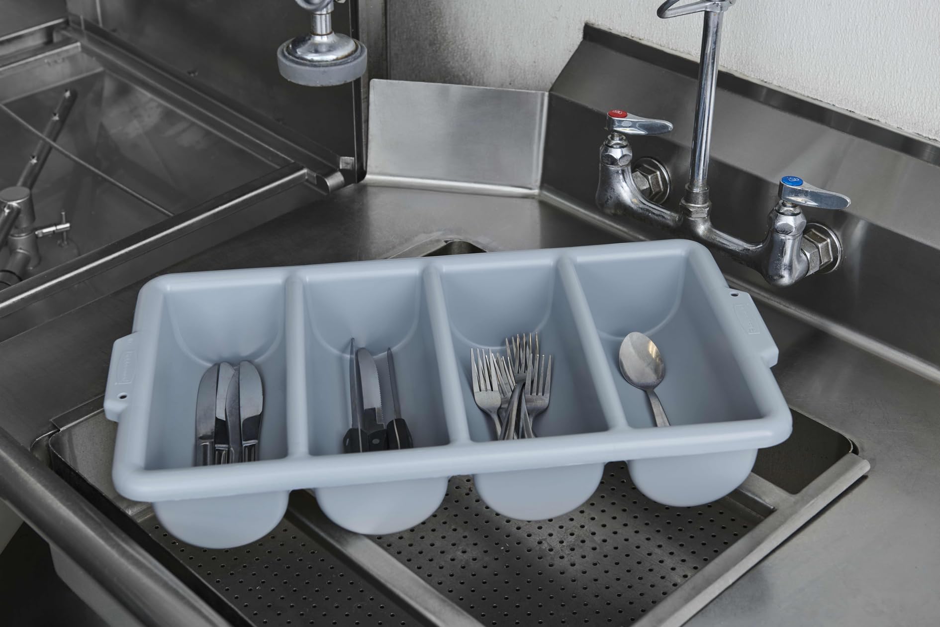 Rubbermaid Commercial Products 4-Compartment Plastic Cutlery Bin, 2Pounds, Gray, Supplies For Restaurant Kitchen Use