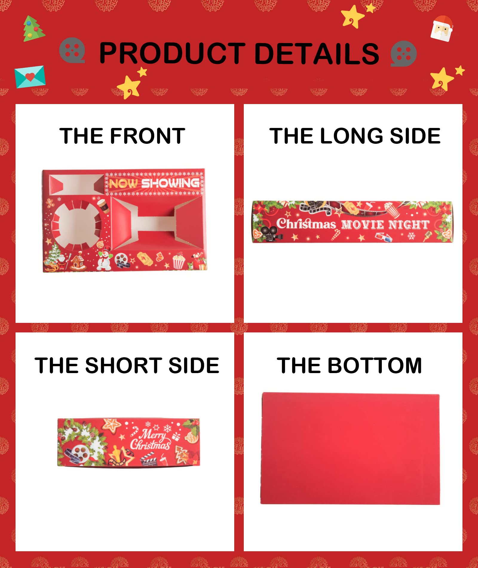 20 Pcs Christmas Party Supplies Movie Night Paper Snack Trays Xmas Party Decorations Movie Night Party Christmas Birthday Party