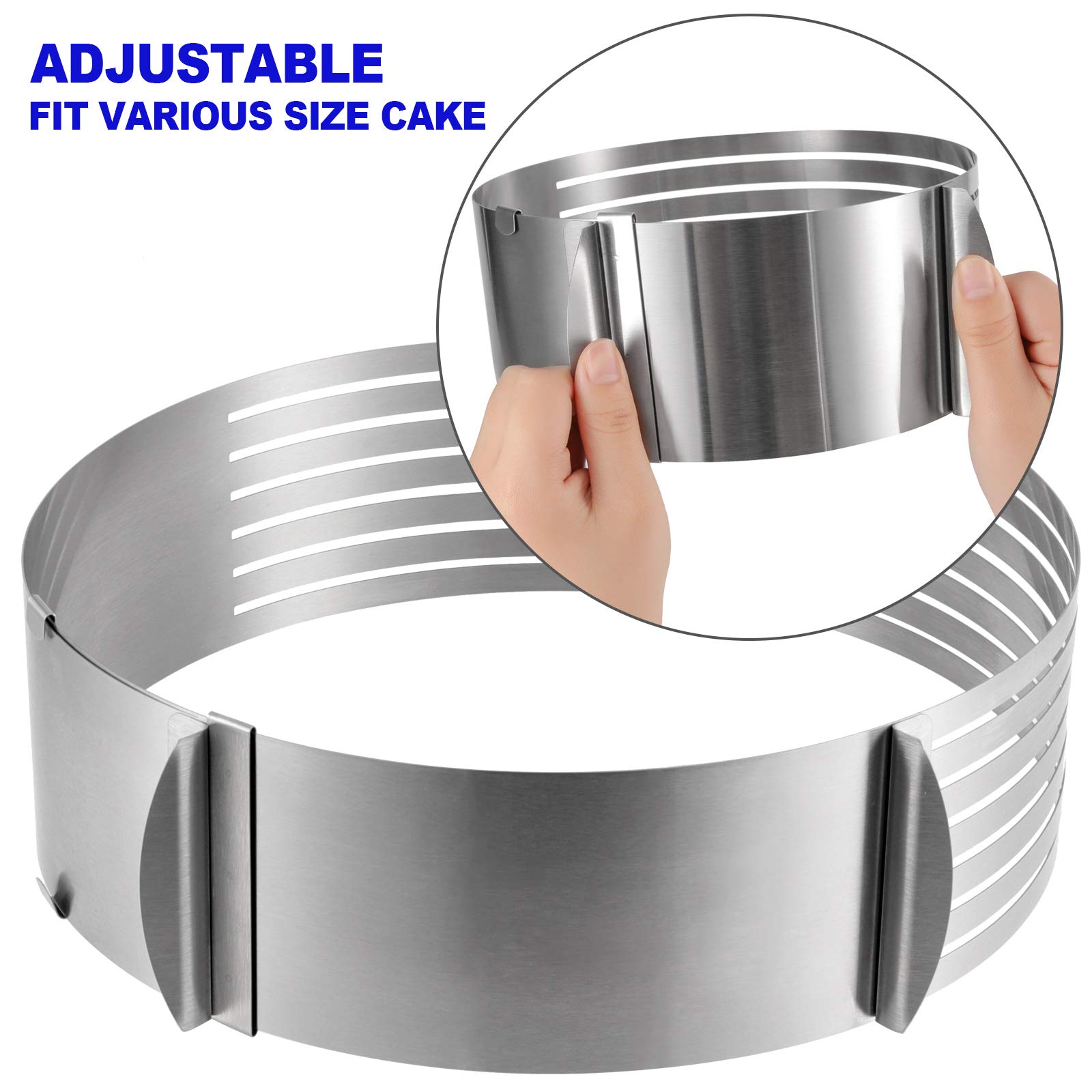 Kohand 2 Pack Cake Slicer, Stainless Steel Cake Cutter Leveler 7-Layer 6-8 Inch / 9-12 Inch Adjustable Cake Ring Molds For Bakin