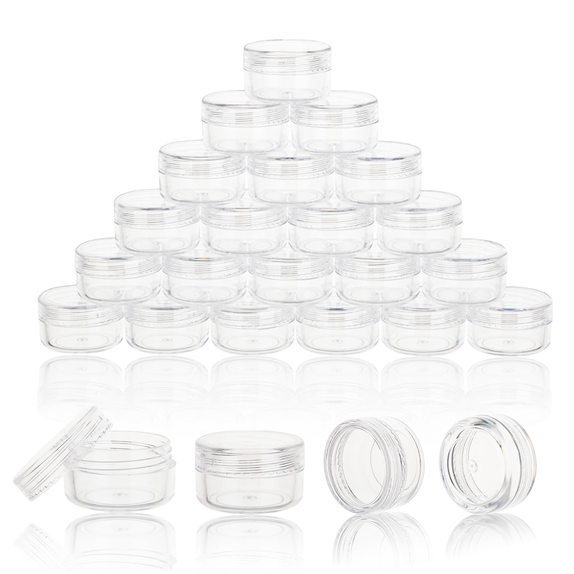 25 Count 3 Gram Sample Containers, Clear Lip Balm Containers With Lids, Small Plastic Sample Jars With 2 Mini Spoons, 25Pcs Labe