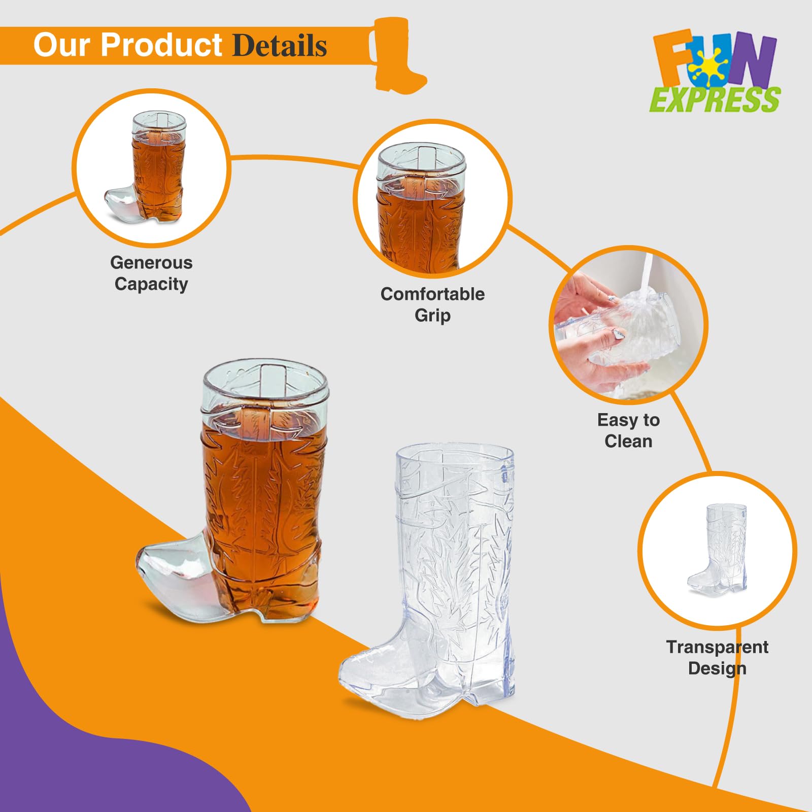 Fun Express Fun Express Plastic Mini Boot Glasses  Bachelorette Party  Cowbow and Cowgirl Birthday Supplies  12 Pieces