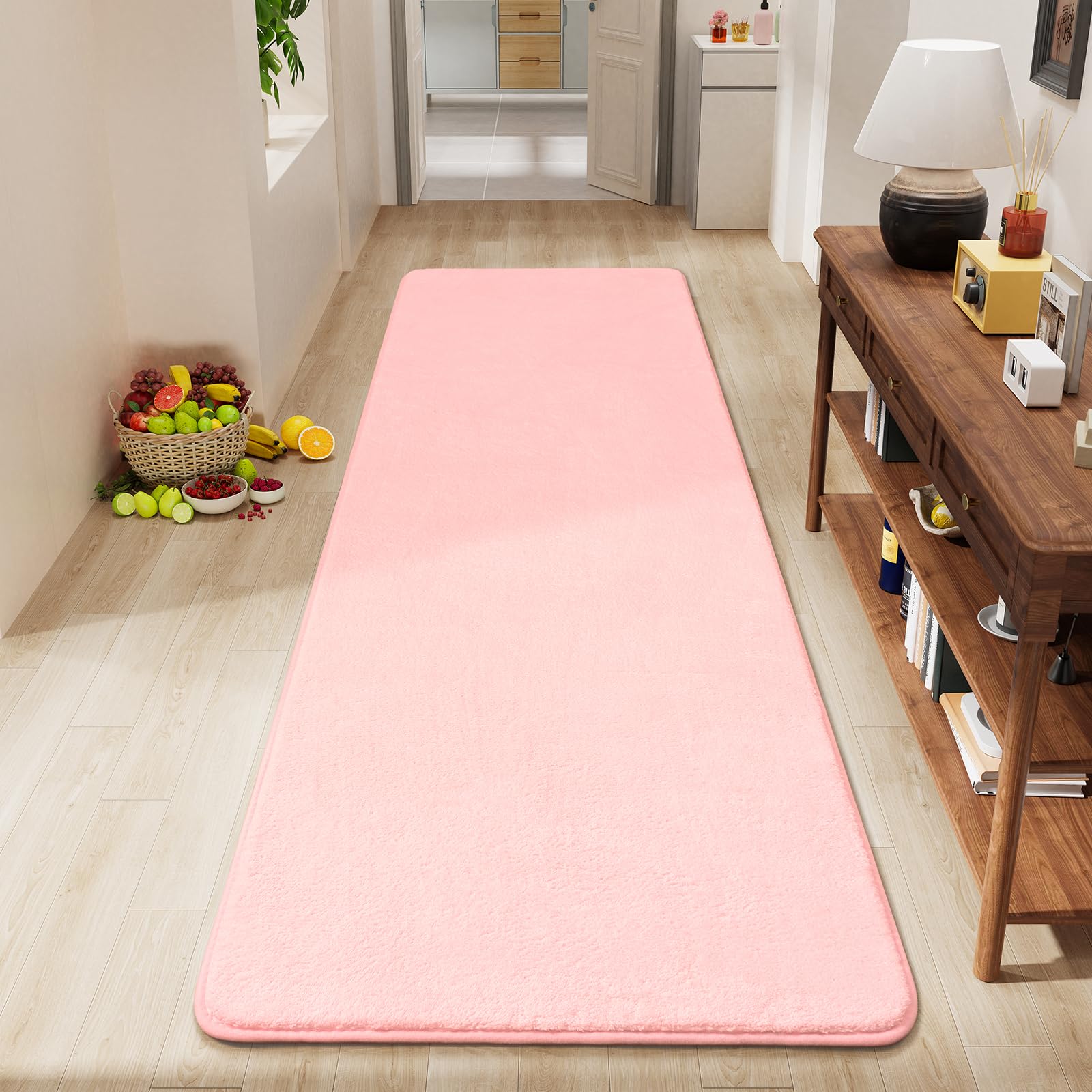 Amearea Modern Soft Hallway Runner Rug, 2x6 Feet Washable Runner Rugs for Hallway, Pink Fluffy Rug Bedroom Bedside Rugs, Non Sli