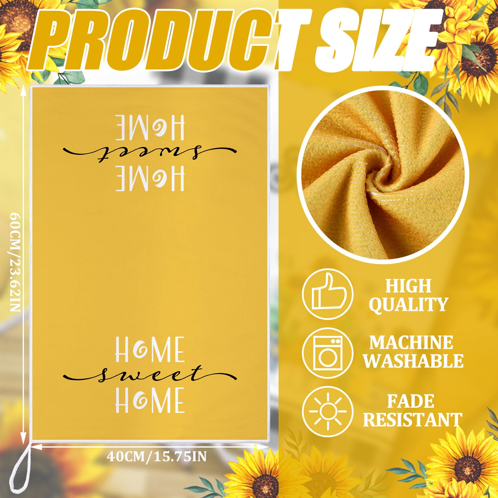 Bencailor 4 Pcs Sunflower Kitchen Towels Christmas Thanksgiving Flower Floral Hand Dish Towels Yellow Buffalo Grid Fast Drying D