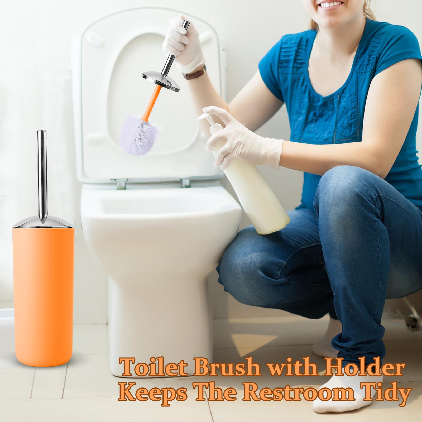 9 Pcs Orange Bathroom Accessories Set - Trash Can, Soap Dispenser, Soap Dish, Toilet Brush Holder, Toothbrush Holders, Tumbler,