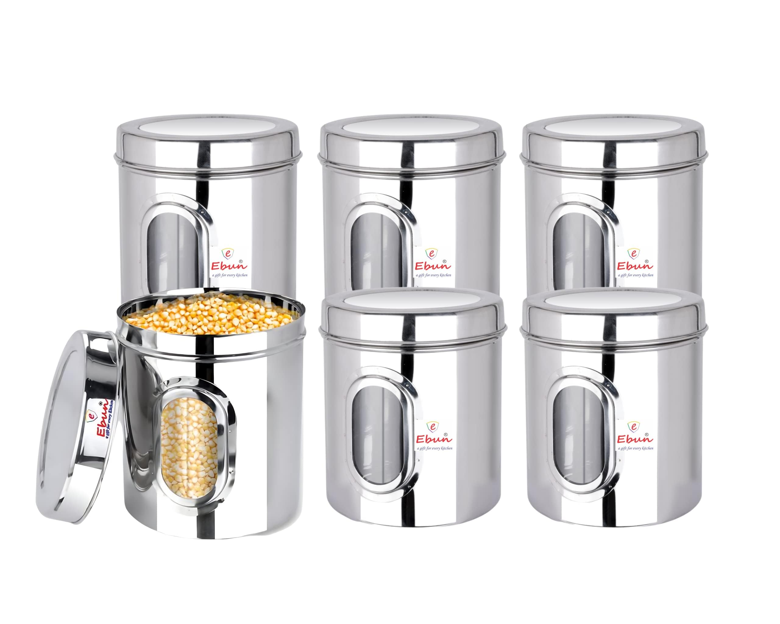 Ebun Stainless Steel See Through Small Containers 1.25 Kgs | Pack Of 6 Pcs Combo