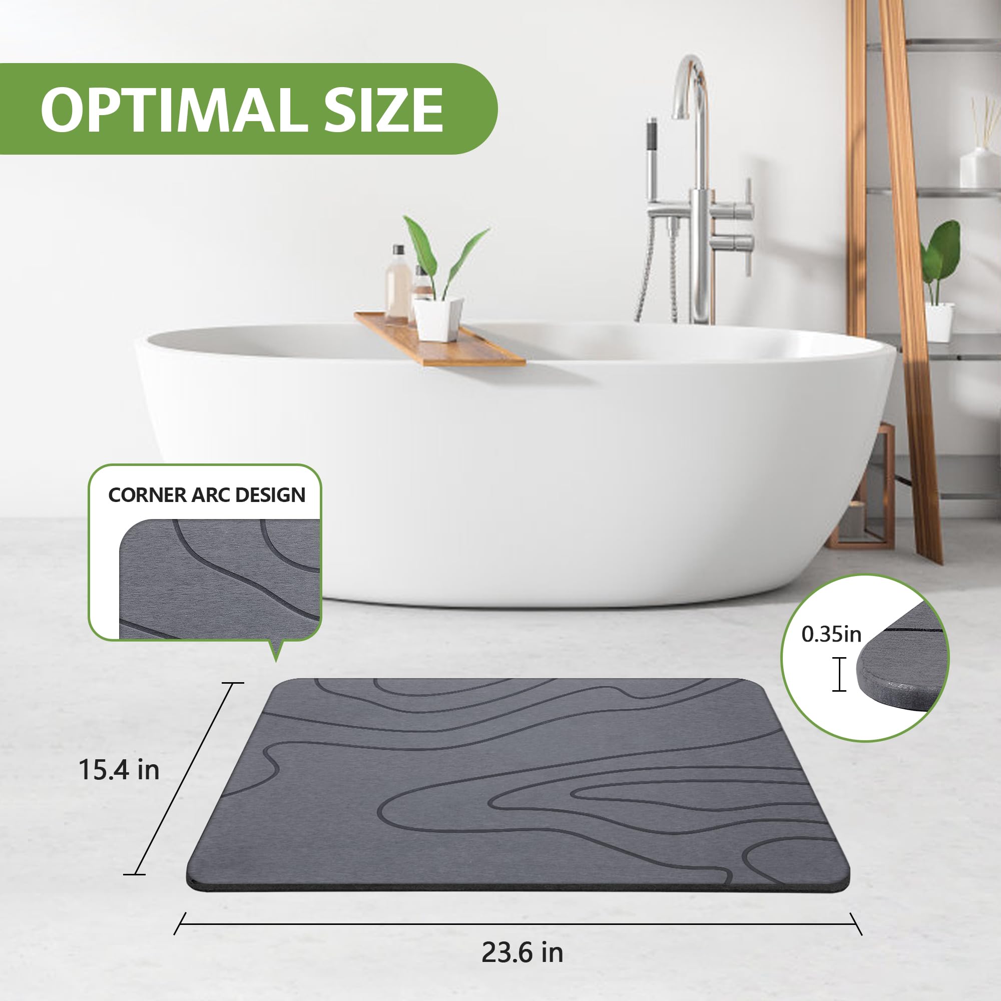 Stone Bath Mat - Diatomaceous Earth Shower Mat, Non-Slip Super Absorbent Quick Drying Diatomite Stone Bath Mats For Bathroom Flo