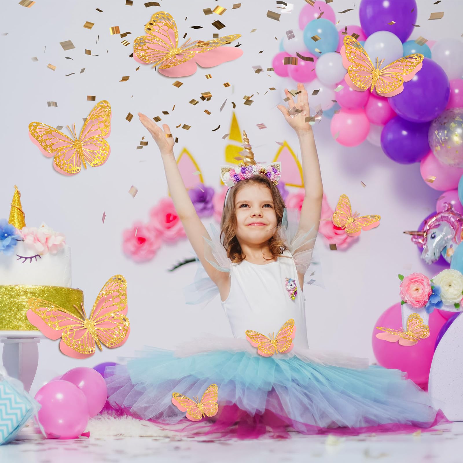Geosar 20 Pcs 3D Large Butterfly Party Decoration 2 Layer Giant Paper Butterfly Stickers For Birthday Baby Shower Nursery Wall D