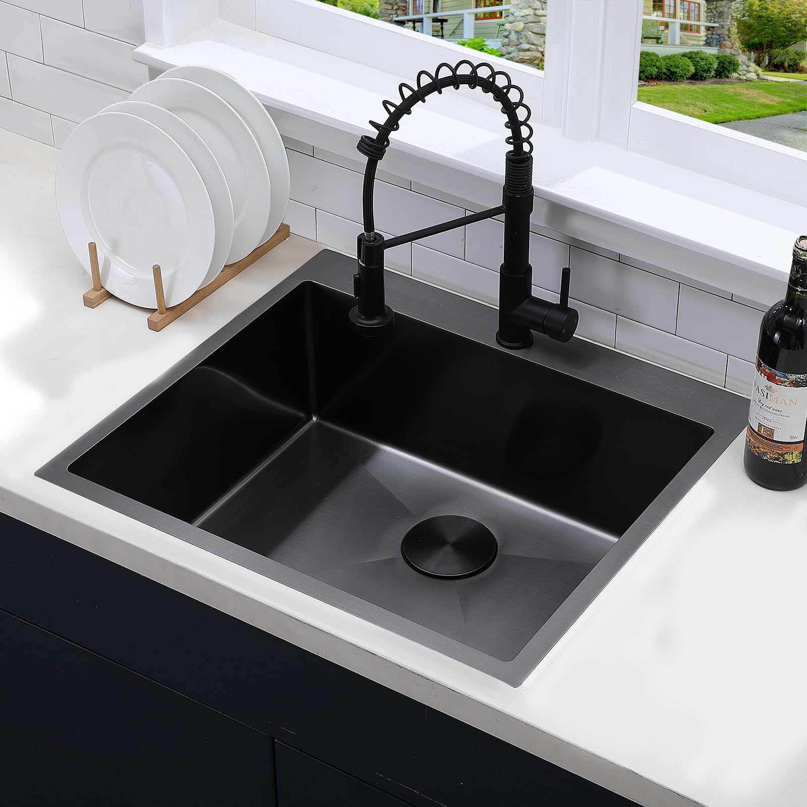 Vccucine 25X22 Gunmetal Black Drop In Kitchen Sink,Top Mount Overmount Stainless Steel Handmade Single Bowl Bar Sink, Small Rv L
