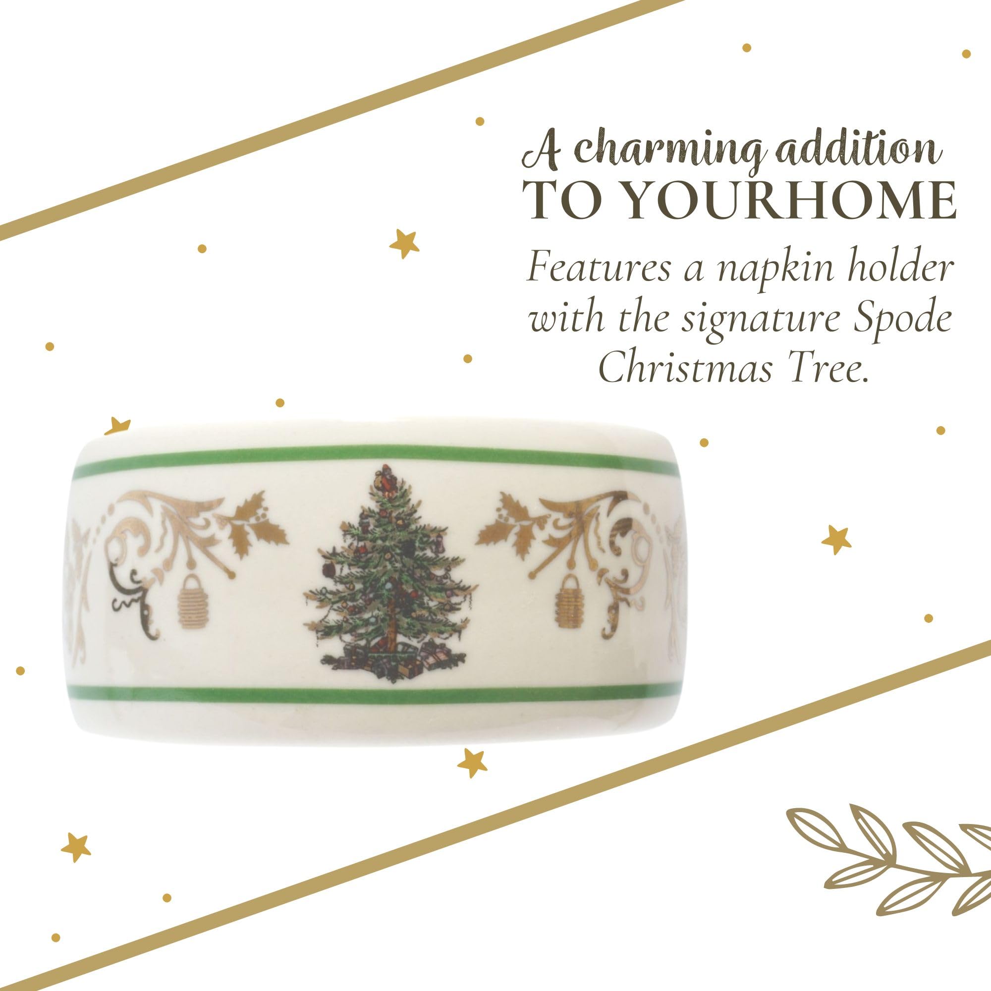 Spode Christmas Tree Gold Napkin Ring  Set of 4 Christmas Napkin Rings  made of Fine Porcelain  2.75 Inch Perfect for Christmas D?cor or Holiday Gift