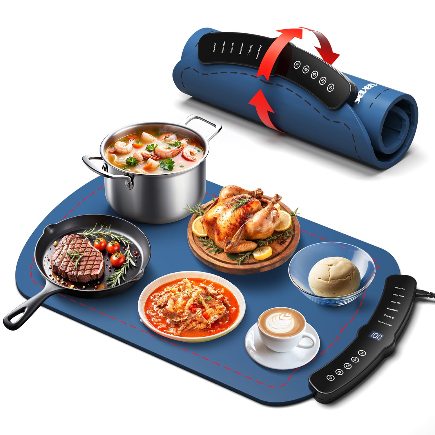 Taseven Warming Mat for Food, Food Warming Mat with 7 Temp Master Adjustable Warming Tray, Thermochromic Line, Electric Warming