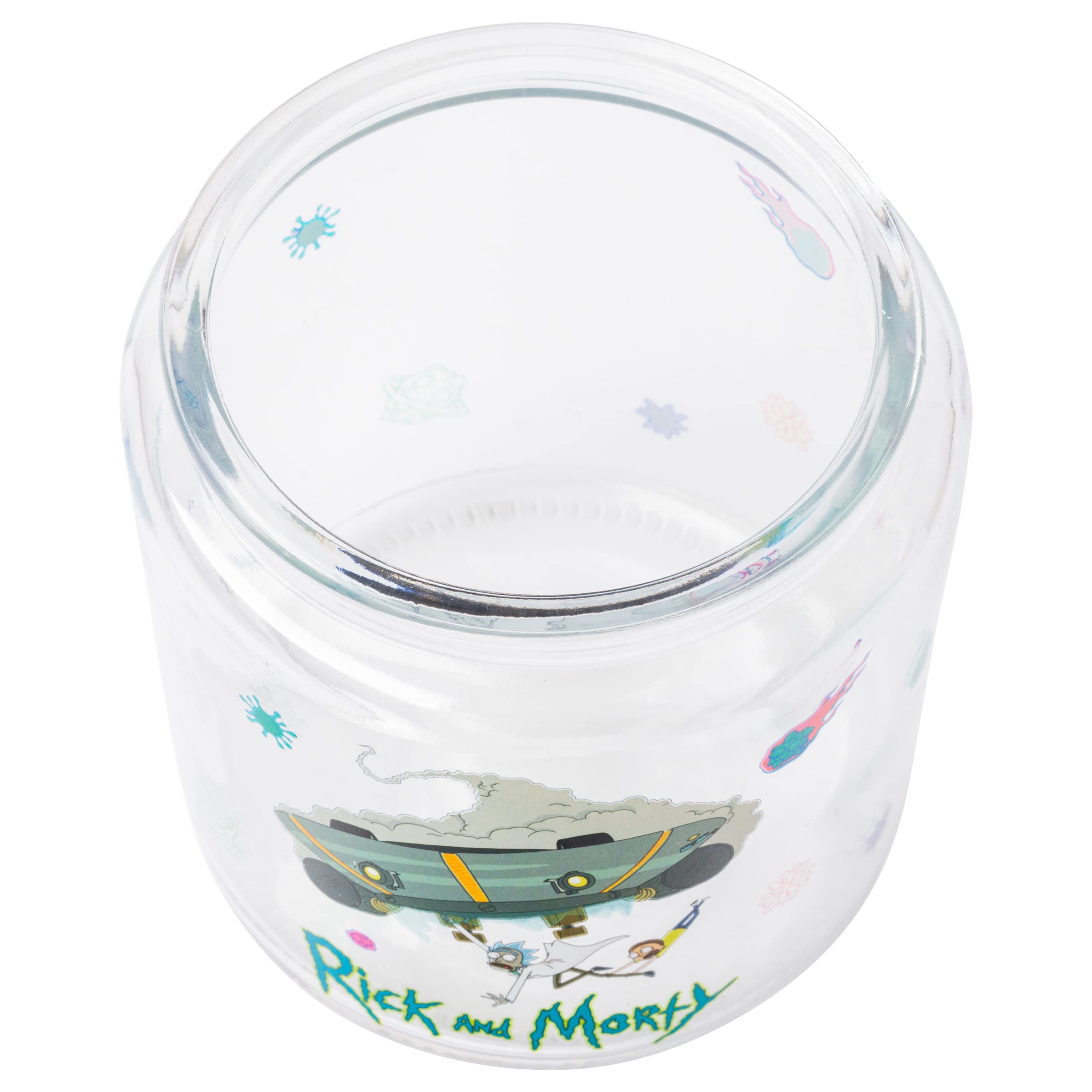 Silver Buffalo Rick And Morty Falling Out Of Ship Glass Cookie Snack Candy Jar With Lid (Small)