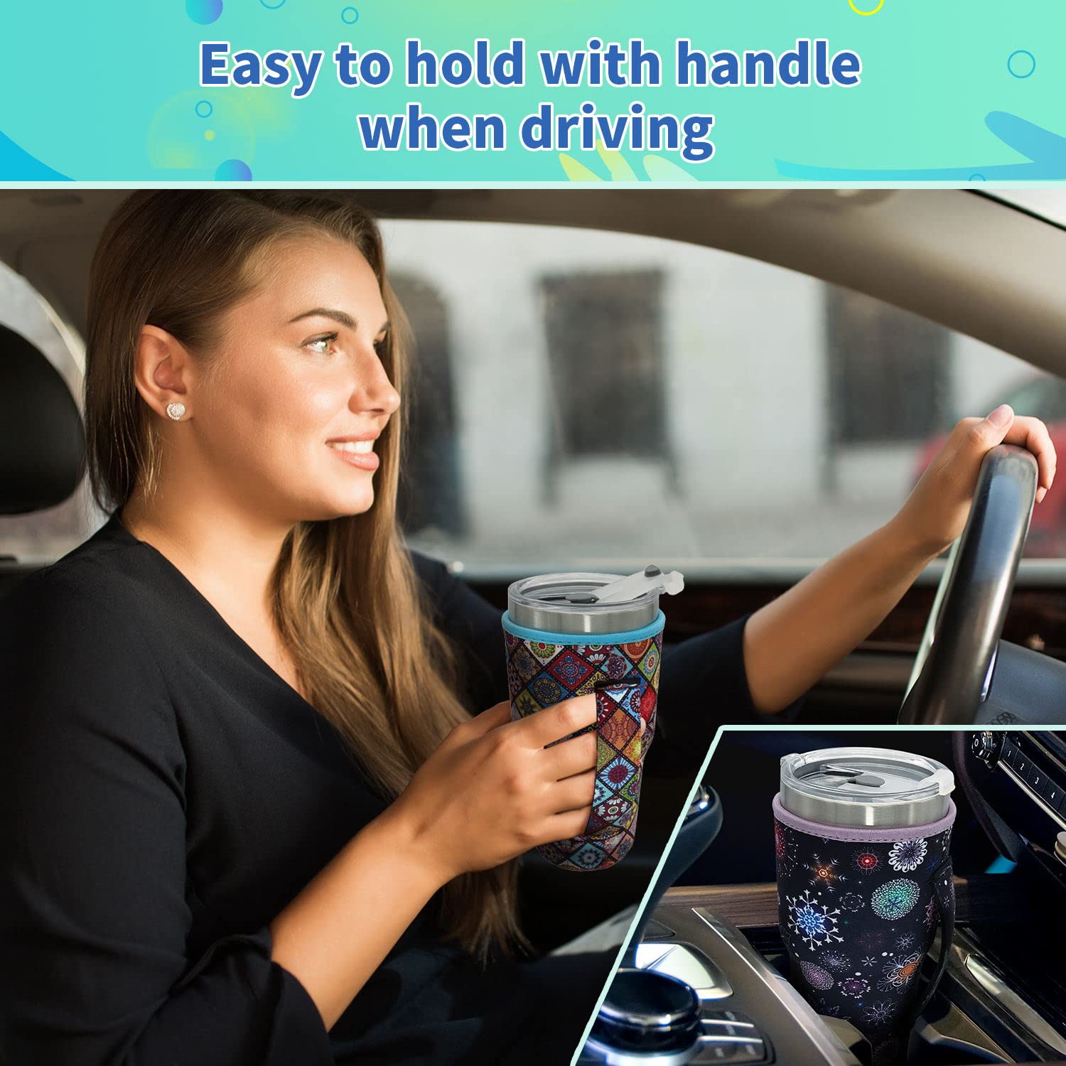 Reusable Iced Coffee Cup Sleeve Neoprene Insulated Sleeves Cup Cover Holder Idea For 30Oz - 32Oz Tumbler Cup (Only Cup Sleeves)
