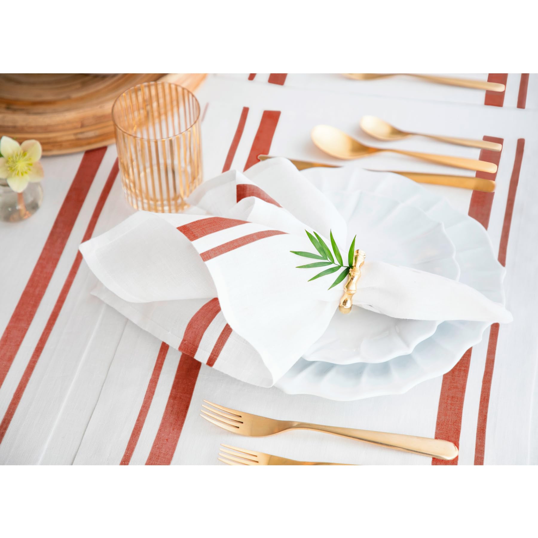 Solino Home Stripe Linen Dinner Napkins 20 X 20 Inch - 100% Pure Linen Red And White Cloth Napkins Set Of 4 For Spring, Easter -