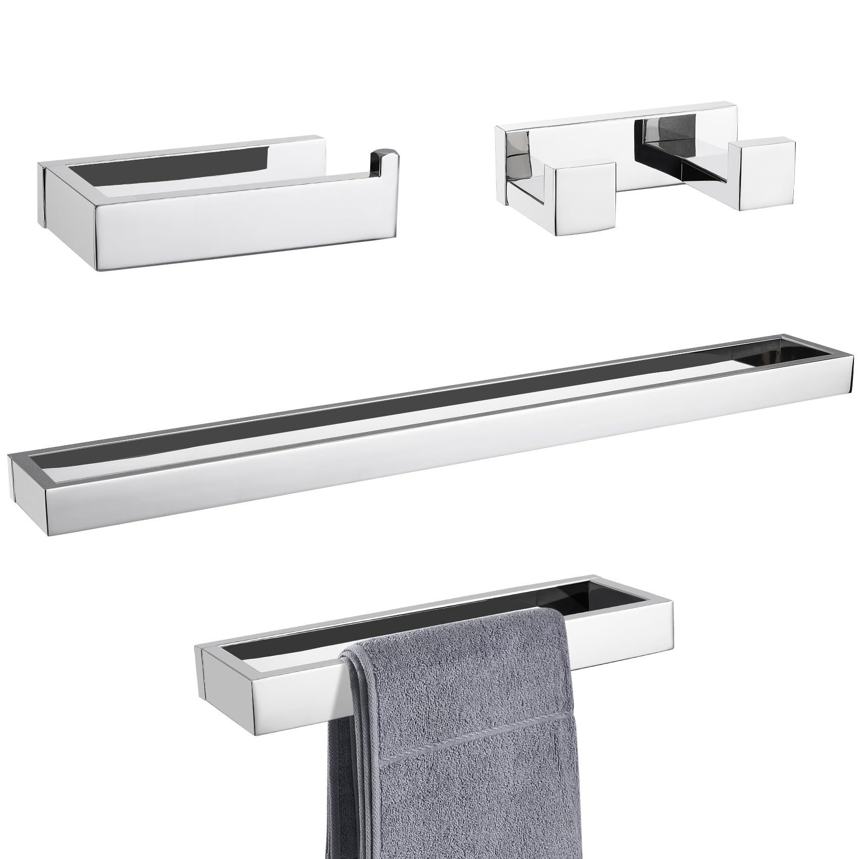 Lairuier Bath Towel Bar Set, Polished Chrome 4-Piece Bathroom Hardware Set Including Towel Bar, Towel Holder, Toilet Paper Holde