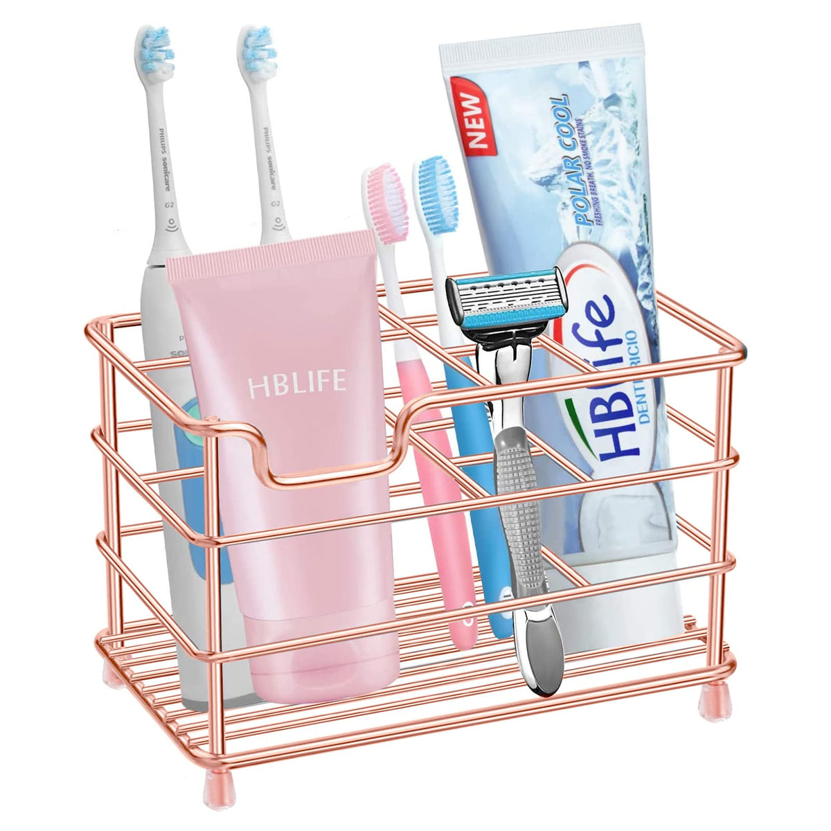 Hblife Large Electric Toothbrush Holder For Bathroom, Rose Gold Stainless Steel Bathroom Accessories Organizer For Small Spaces