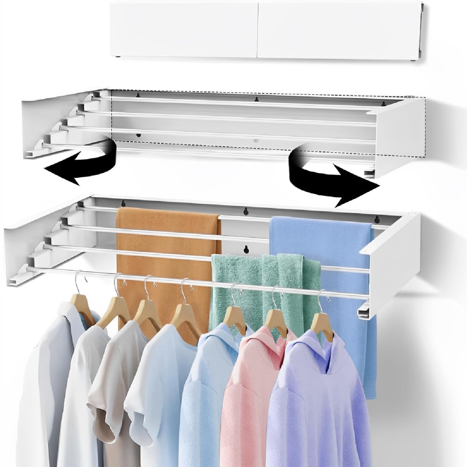 Jd Fresh Foldable Wall Mount Clothes Hanger With 5 Rods/Cloth Drying Stand For Balcony/Collapsible Clothes Drying Rack For Laund
