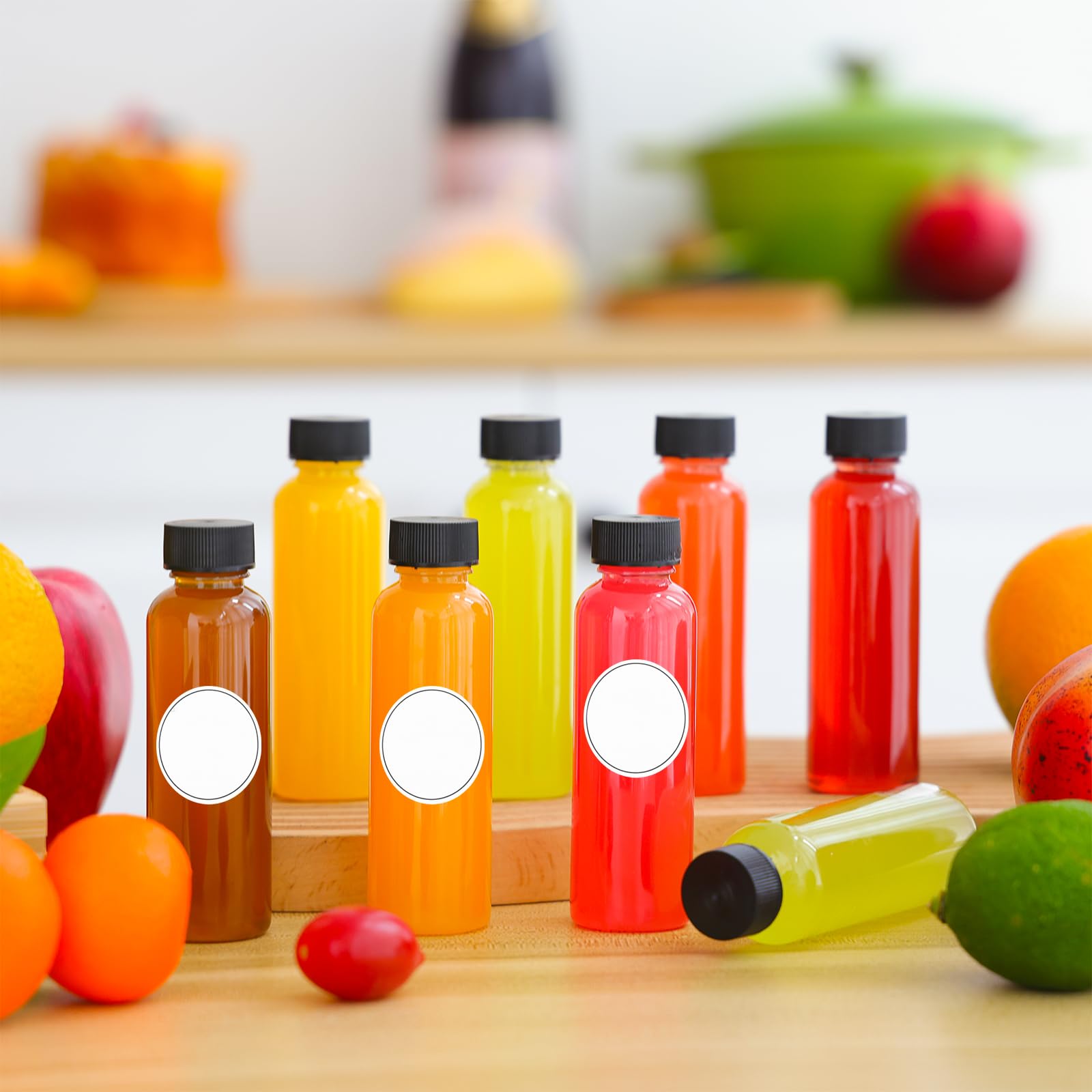 Moretoes 2Oz Shot Bottles With Caps, 12Pcs Plastic Juice Bottles, Reusable Leak-Proof Containers With Cap For Juices, Ginger Sho