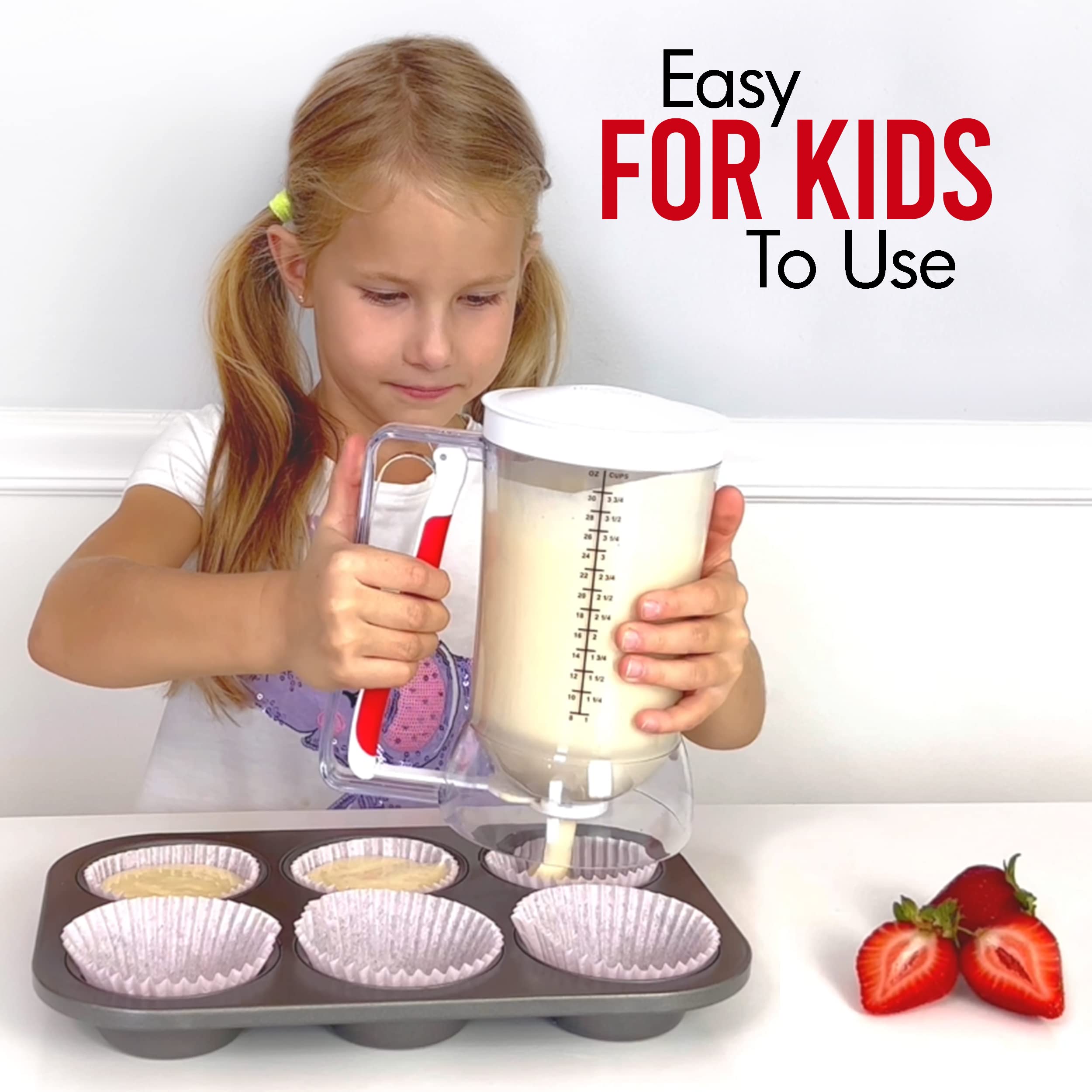 Dalup Enterprises Kid Friendly Mess Free Pancake Cupcake Batter Dispenser Squeeze Handle For Precise Portion Control, Great For