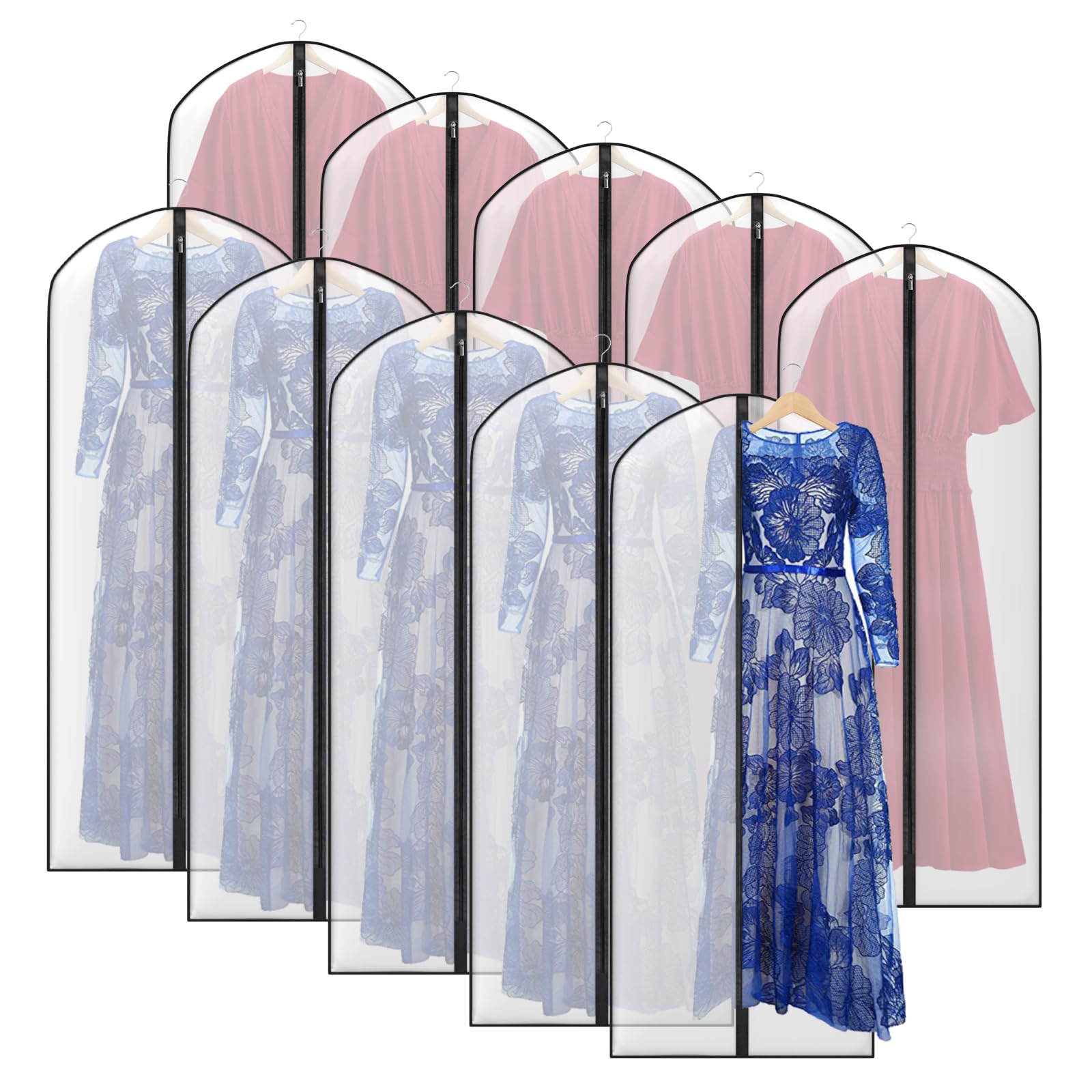 Zilink Clear Dress Bags For Storage 60'' Garment Bags For Hanging Clothes Dress Cover For Closet With Full Zipper Set Of 10