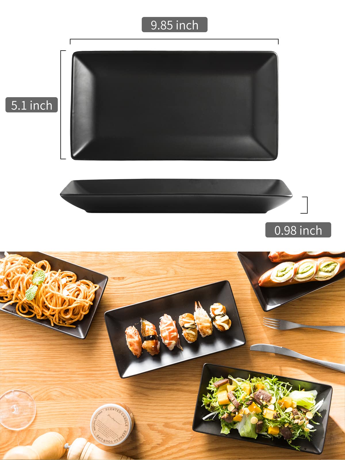 Lauchuh Serving Platters, 10    Porcelain Serving Tray Sushi Plates Rectangular Platters For Halloween Gifts, Sushi, Dessert Cak