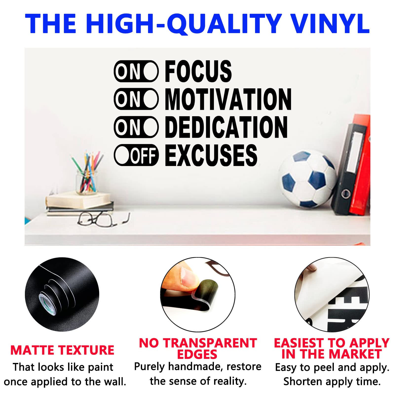 SEATUNE Motivational Wall Decals  Gym Wall Decor  Quotes Inspirational Classroom Office Workout Sport Positive Exercise Home Vinyl Art Stickers On Focus On Motivation On Dedication Off Excuses 20''X12''