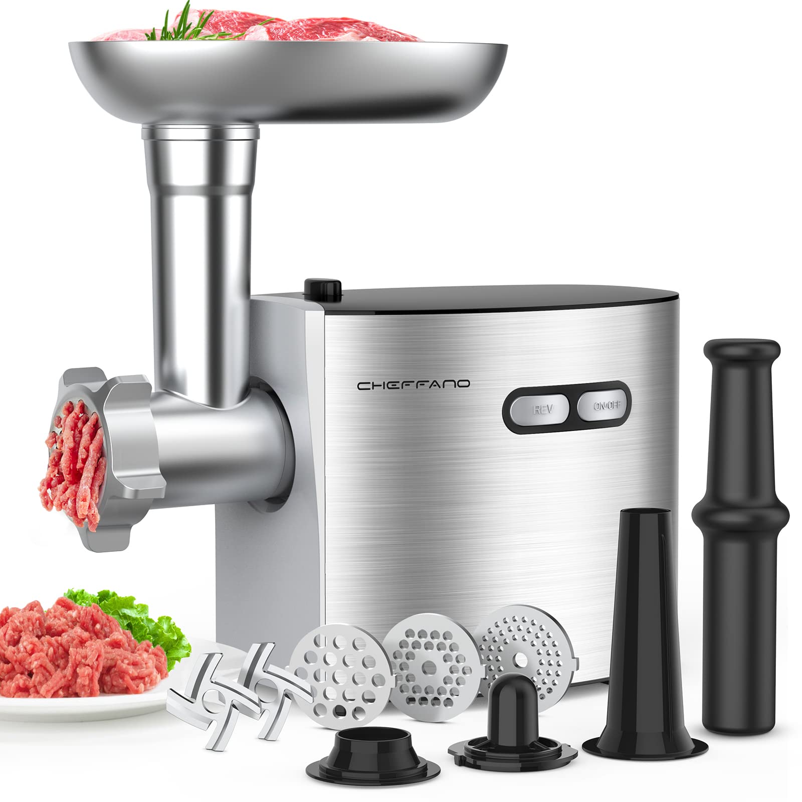Cheffano Meat Grinder, 2600W Max Stainless Steel Meat Grinder Electric, Etl Approved Heavy Duty Meat Mincer Machine With 2 Blade