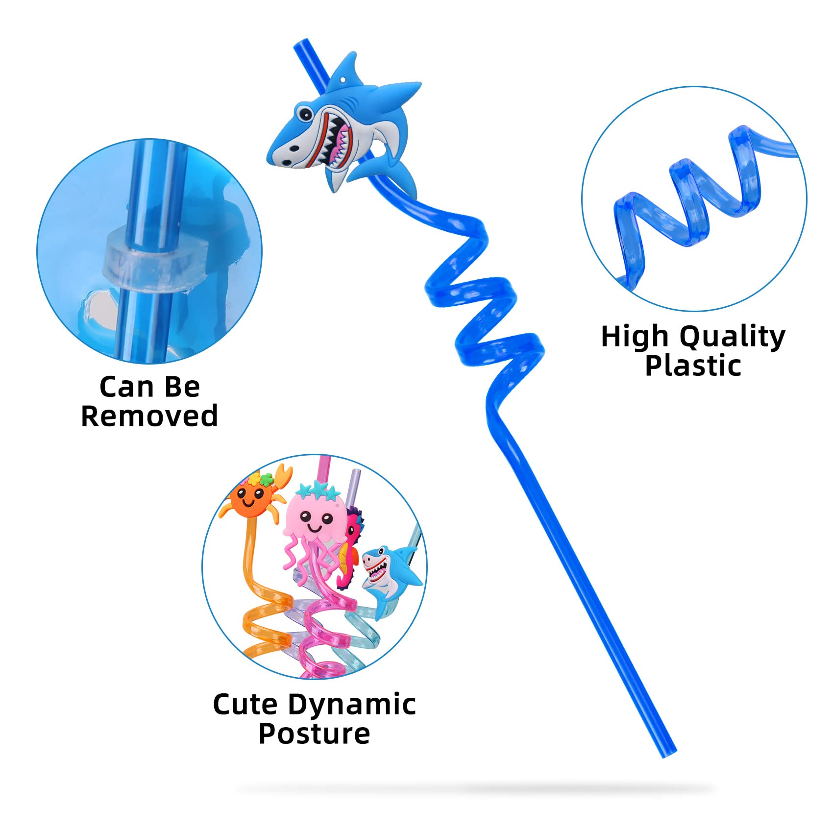 24Pcs Reusable Sea Animal Straws For Sea Party Favors, Ocean Animal Drinking Straws For Under The Sea Party Decorations Supplies