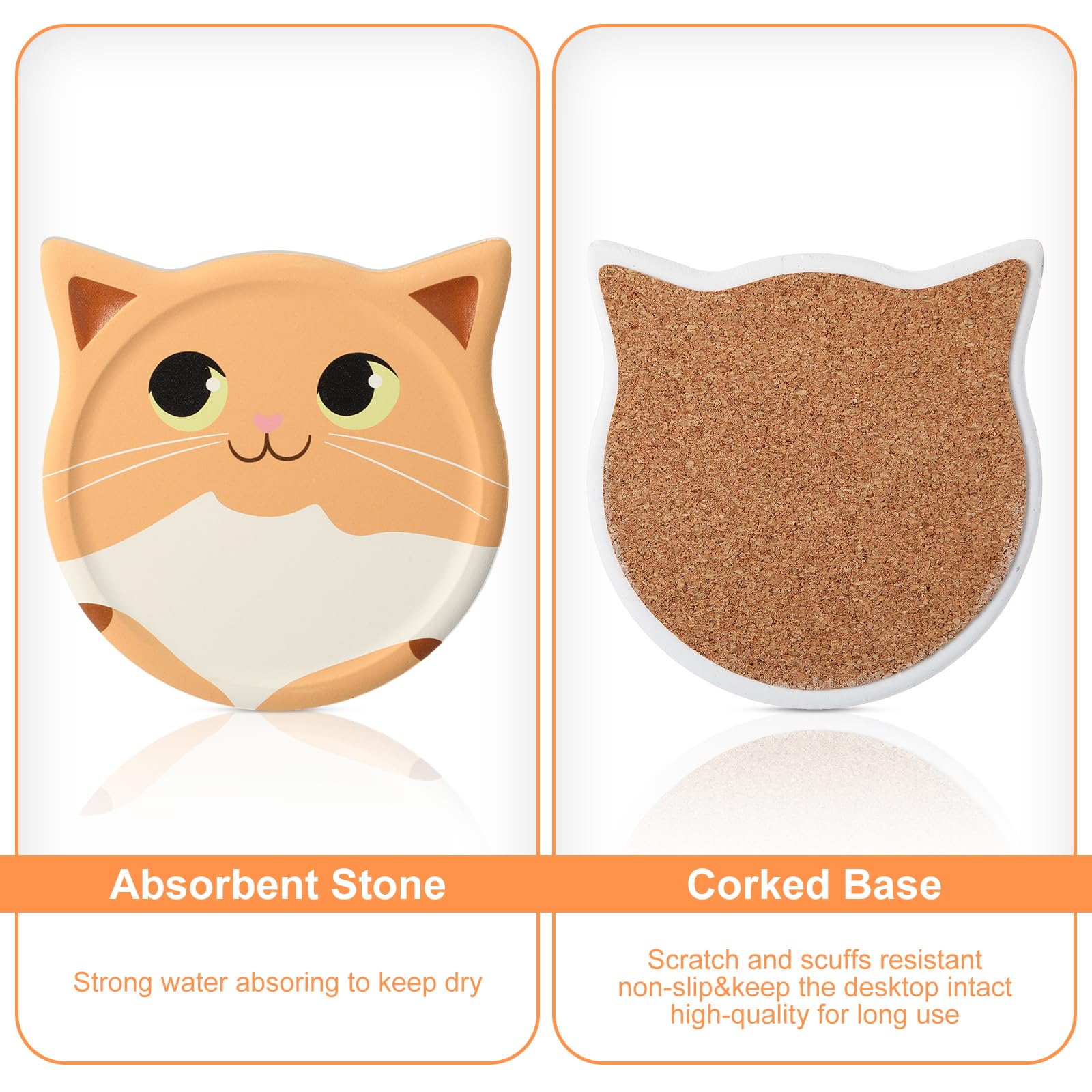Funny Cat Coasters for Drink Cute Coasters Cat Gift for Cat Lovers Ceramic Coasters with Cork Bottom and Metal Holder for Bar Office Dining Coffee Table Desk Decor 4.25 Inch (Pute Cat Style  6 Pcs)
