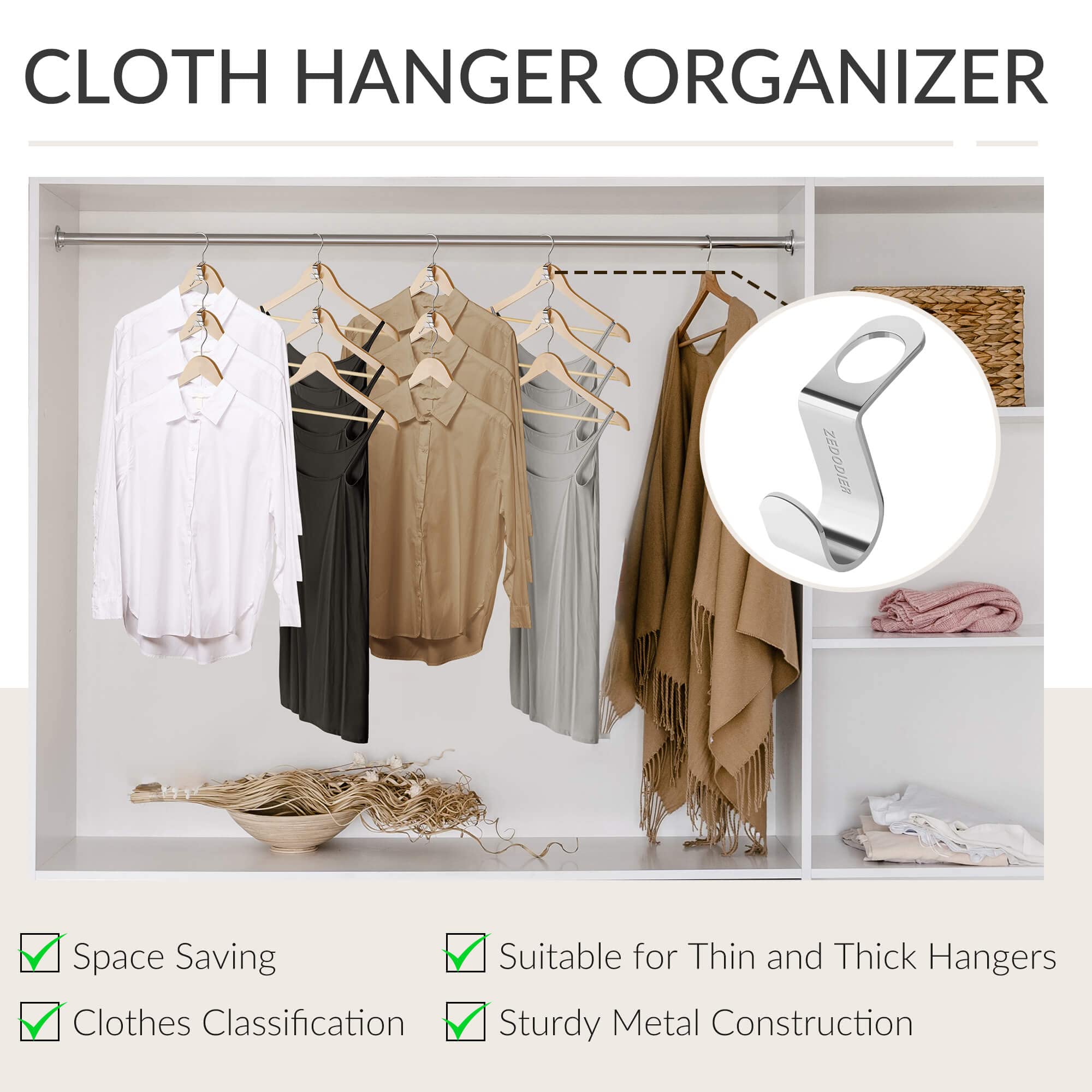 Zedodier Metal Clothes Hanger Connector Hooks, 20 Pack Super Sturdy Hanger Extender Hooks, Efficient Closet Space Saver, Easy To