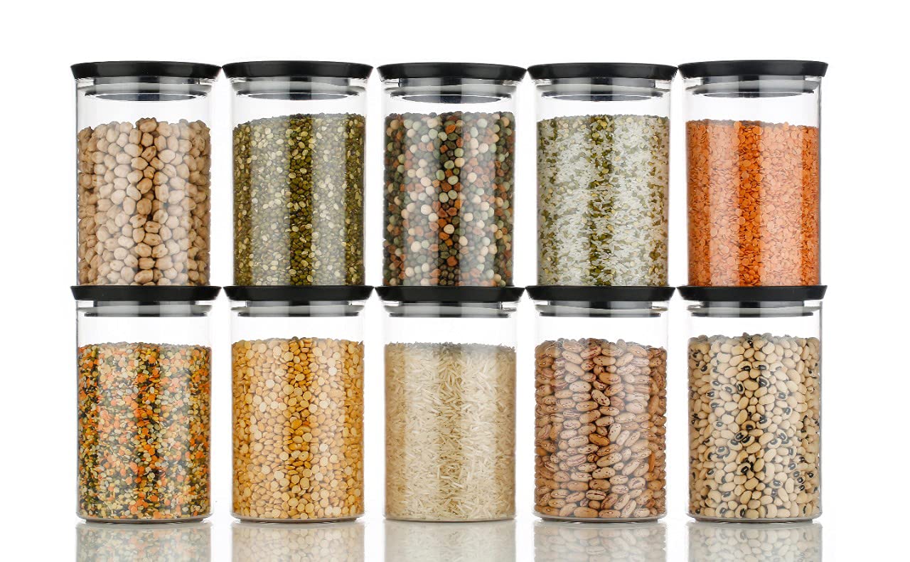 Machak Xcllent Container Set For Kitchen Airtight, Unbreakable, 900Ml (10 Pcs) (Black)
