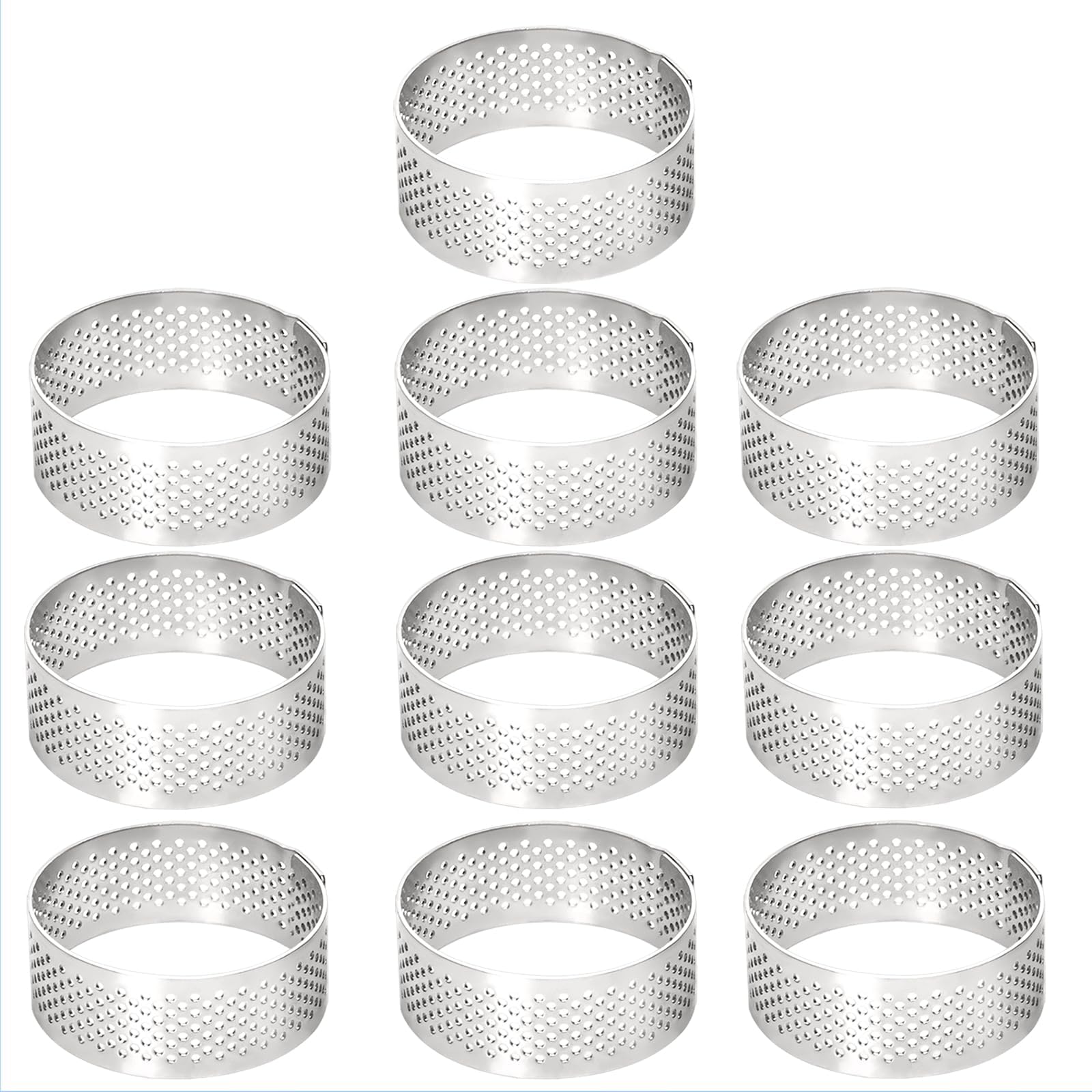 10 Pcs 1.98 Inch Stainless Steel Tart Ring, Heat-Resistant Perforated Cake Mousse Ring, Round Ring Baking Doughnut Tools 5Cm