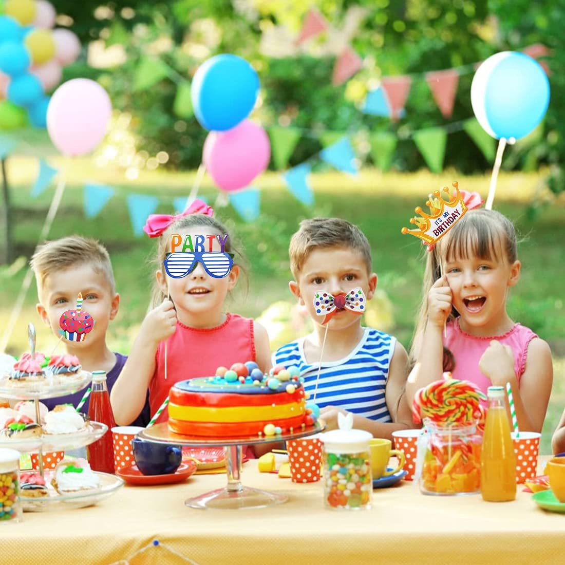 Pipi 18Pcs Birthday Photo Booth Props Party Decorations For Girls Kids Fiesta Photo Props Party Favors