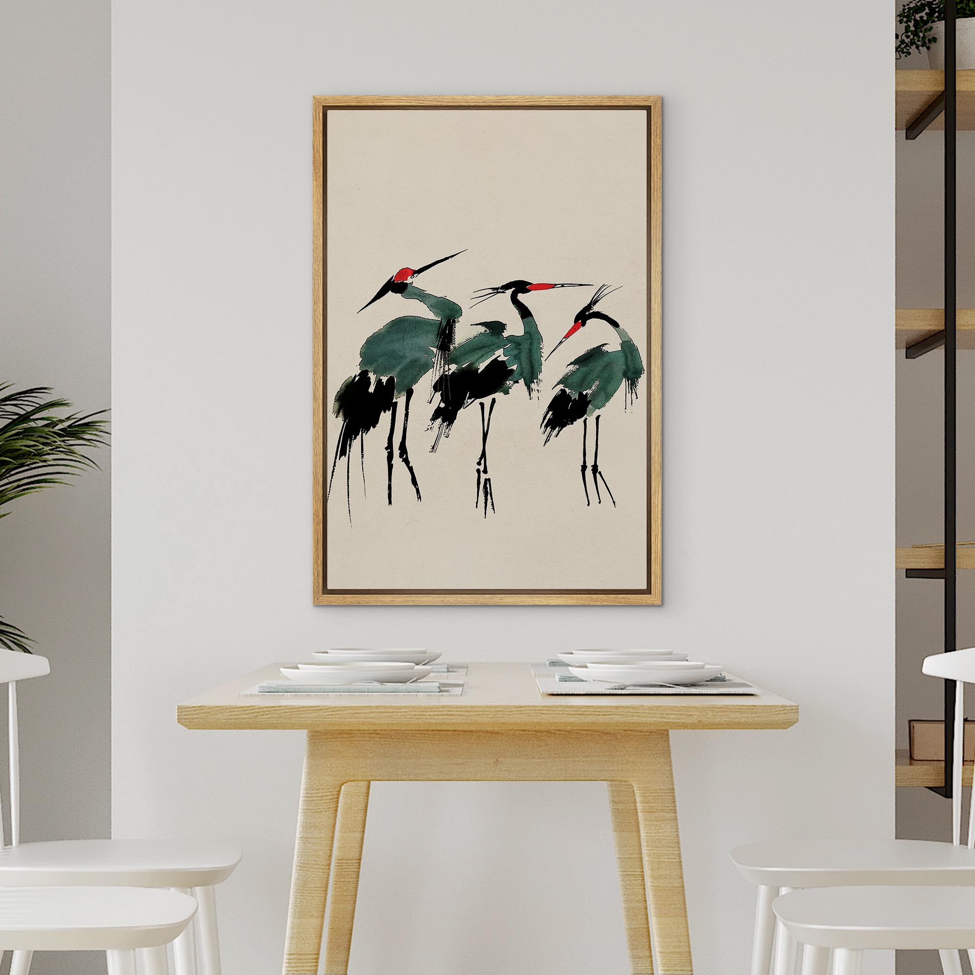 Wall26 Framed Canvas Print Wall Art Japanese Red-Crowned Cranes Minimalist Illustrations Modern Art Botanical Floral Farmhouse/C