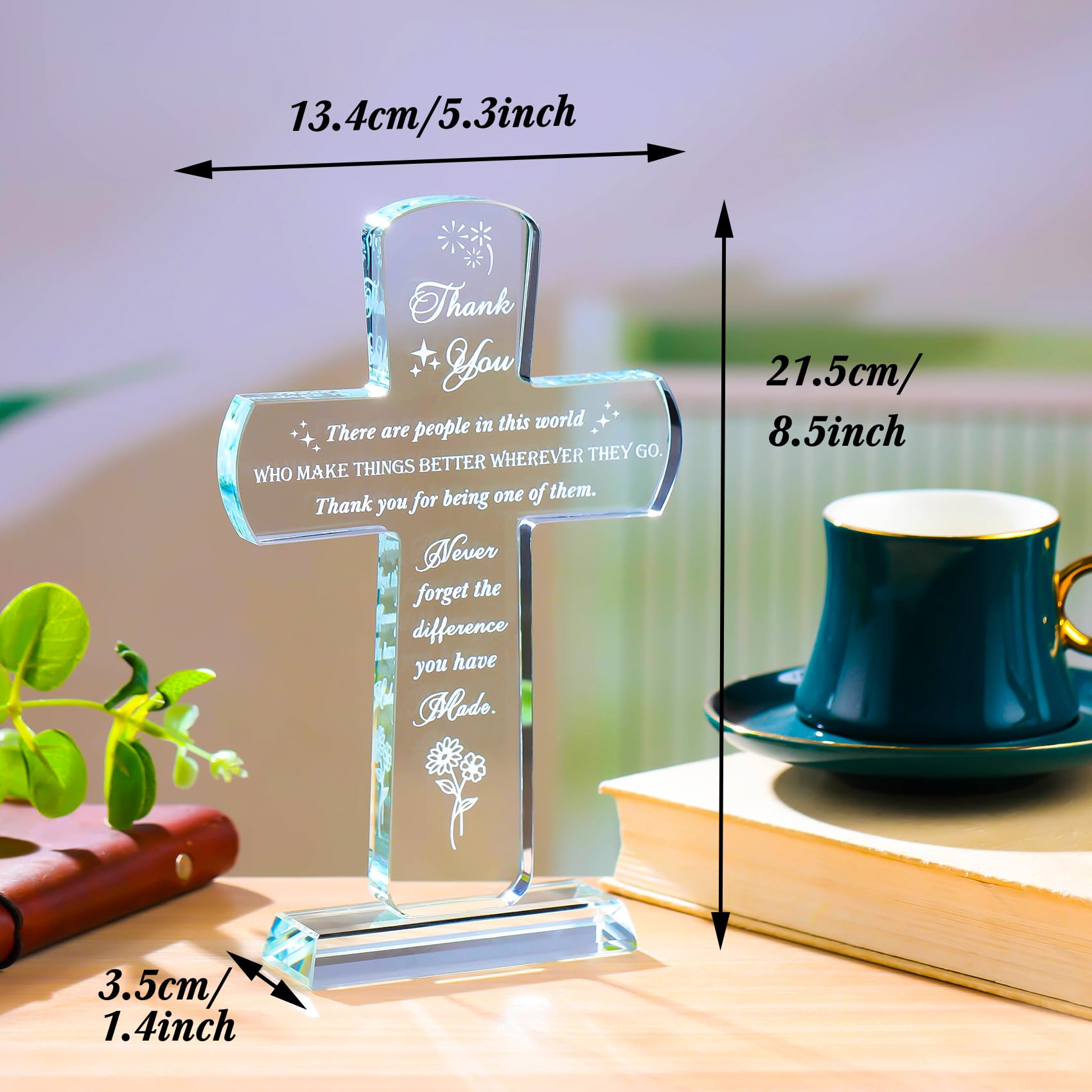 Movdyka Thank You Gifts for Women Men - Engraved Crystal Cross-Shaped Plaque Decor - Appreciation Inspirational Gift for Coworke