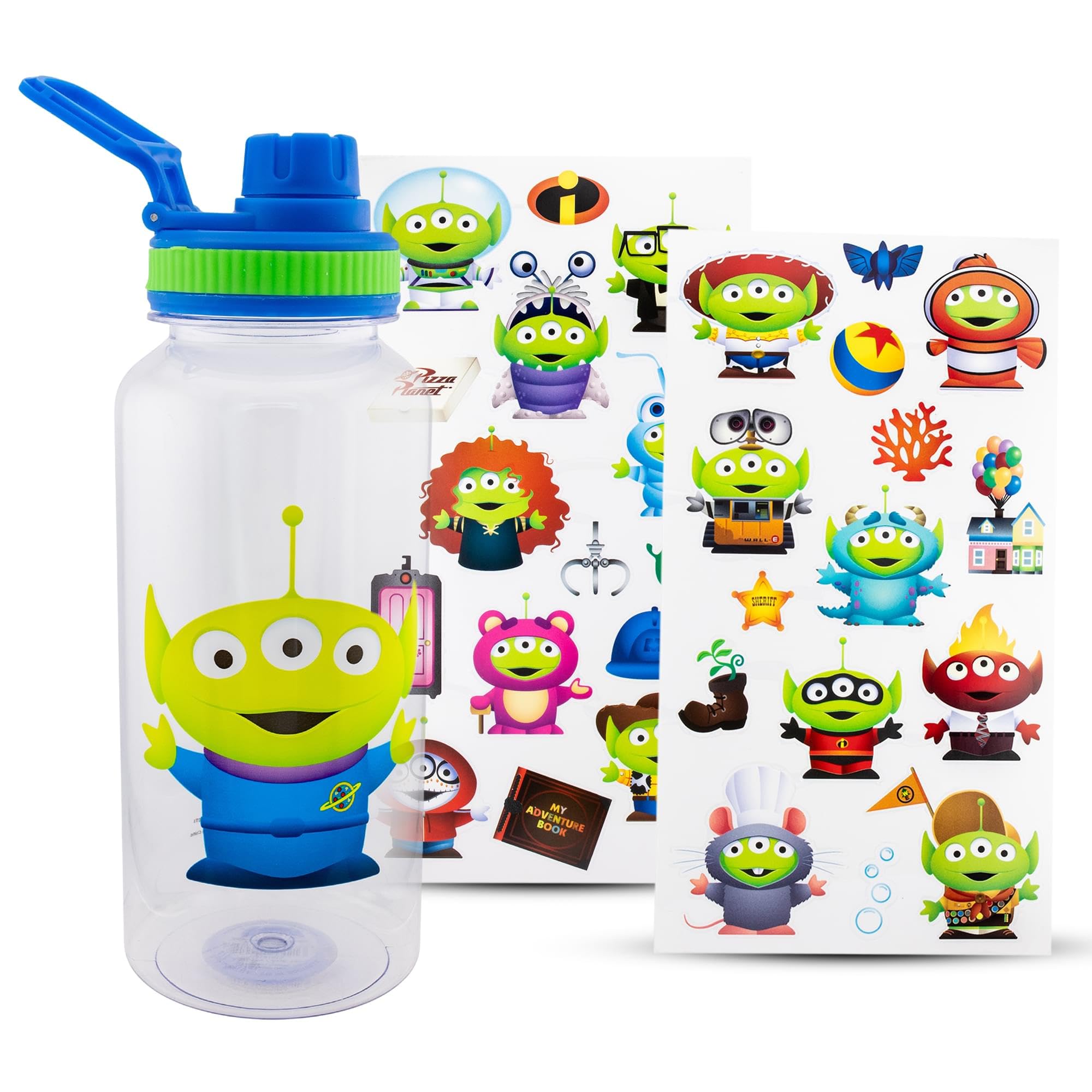 Silver Buffalo Disney Pixars Toy Story Alien Dressed Up As Pixar Characters Twist Spout Plastic Water Bottle with Stickers You 
