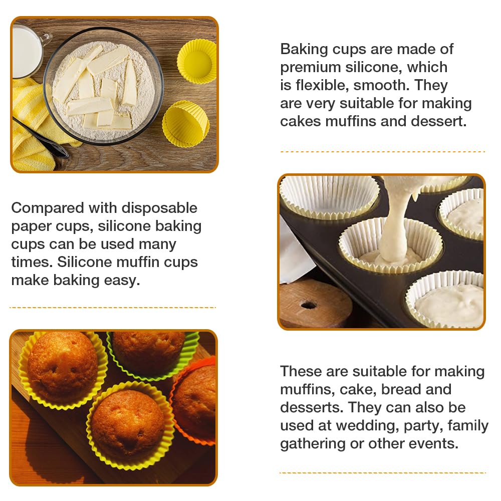 Pharamat Extra Large Silicone Cupcake Muffin Cups 24 Pack, 3.54 Inch Cupcake And Muffin Liners, Reusable Jumbo Silicone Baking C