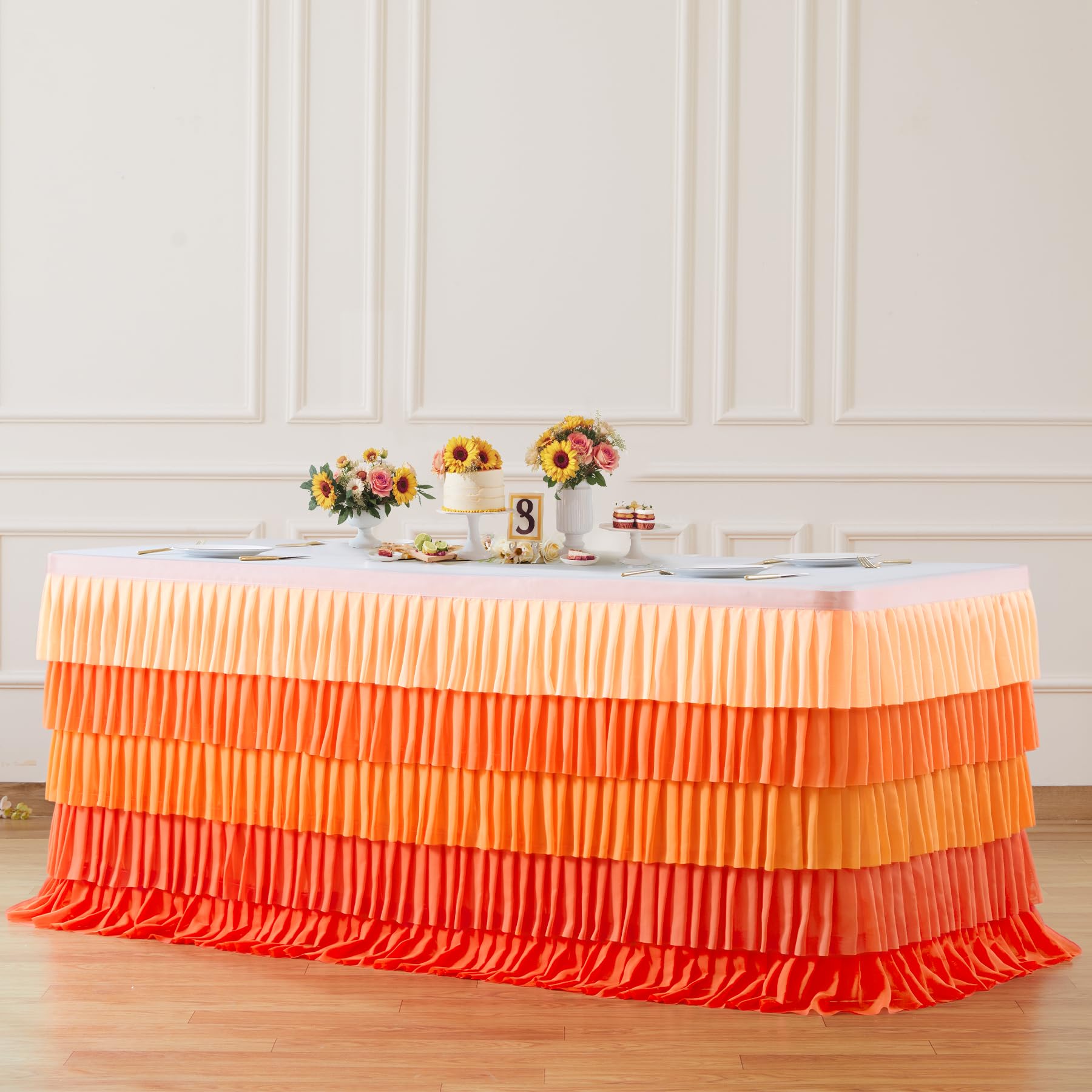 Orange Table Skirt Ruffle Fall Tablecloth for Rectangle Table 14ft Thanksgiving Christmas Birthday Party Baby Shower